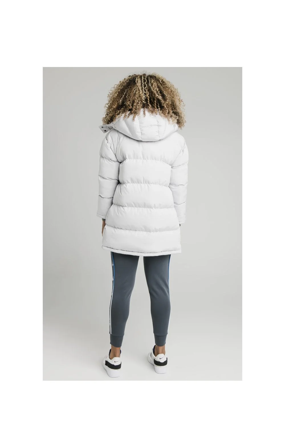 SikSilk Longline Padded Jacket - Light Grey - Image 6
