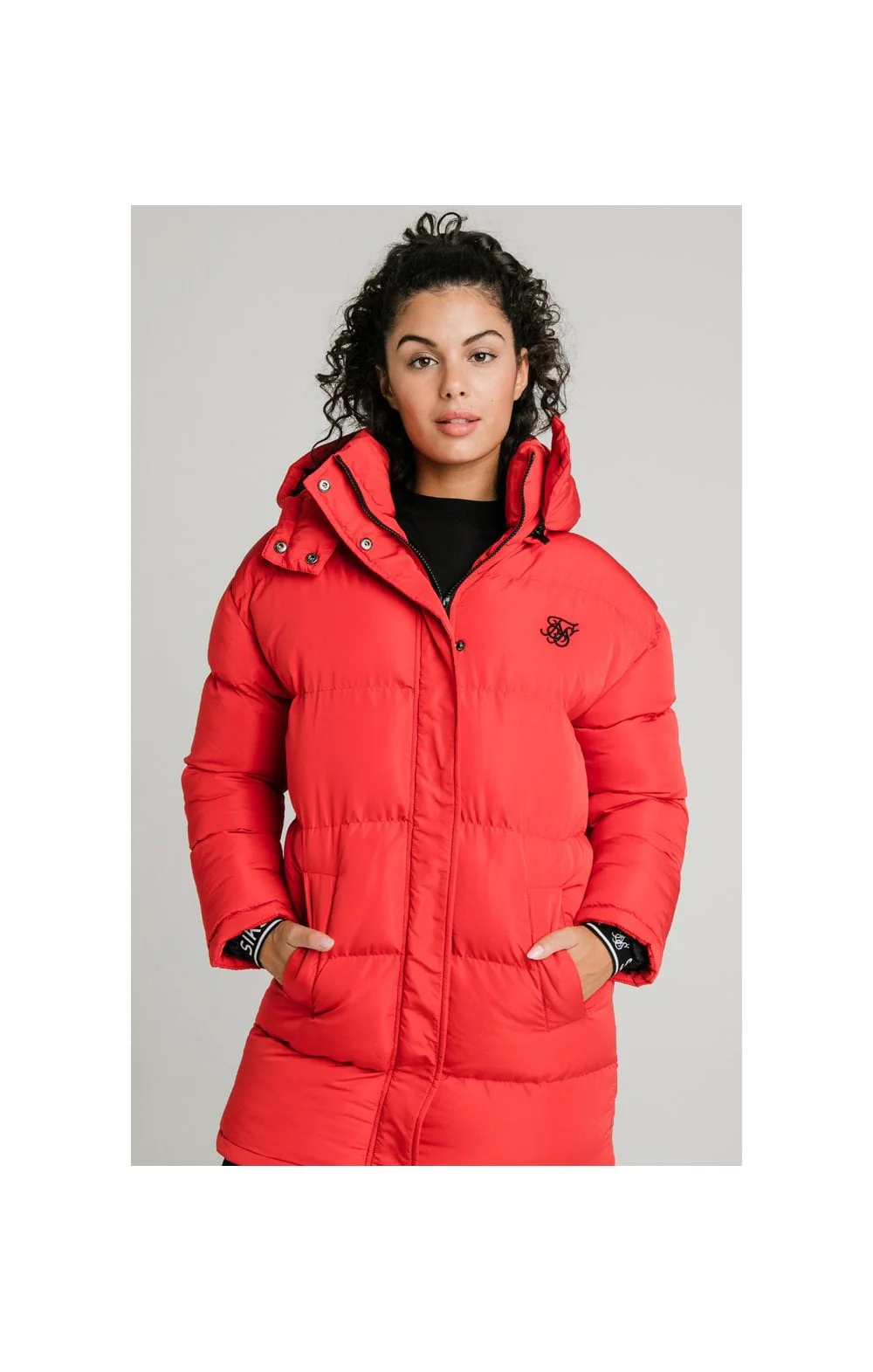 SikSilk Longline Padded Jacket - Red