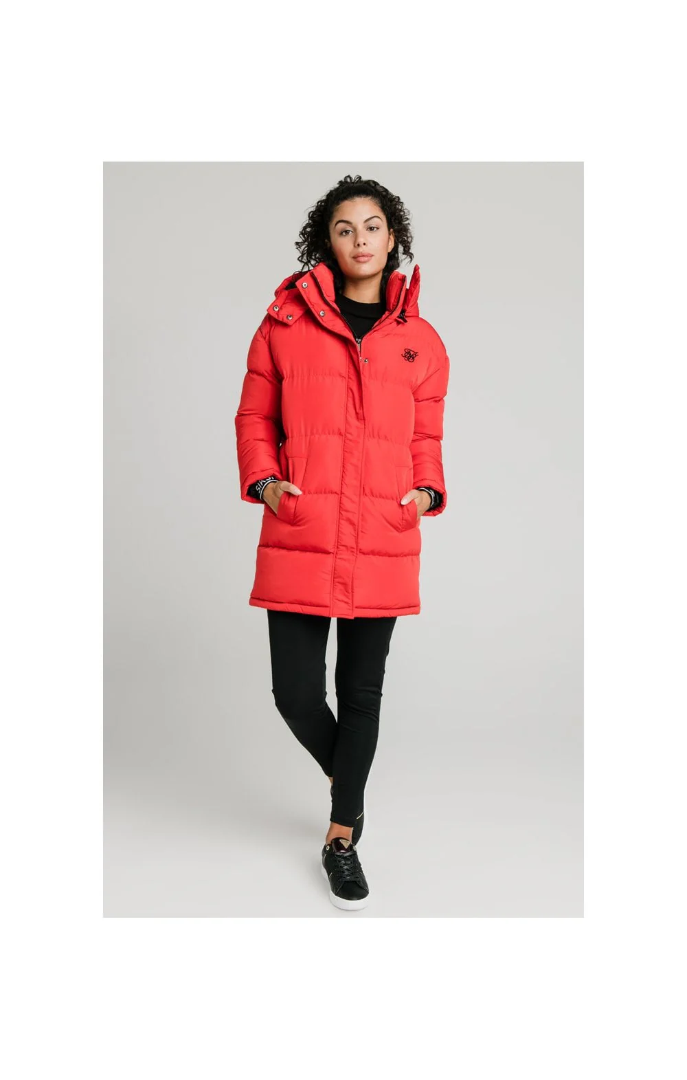 SikSilk Longline Padded Jacket - Red - Image 4