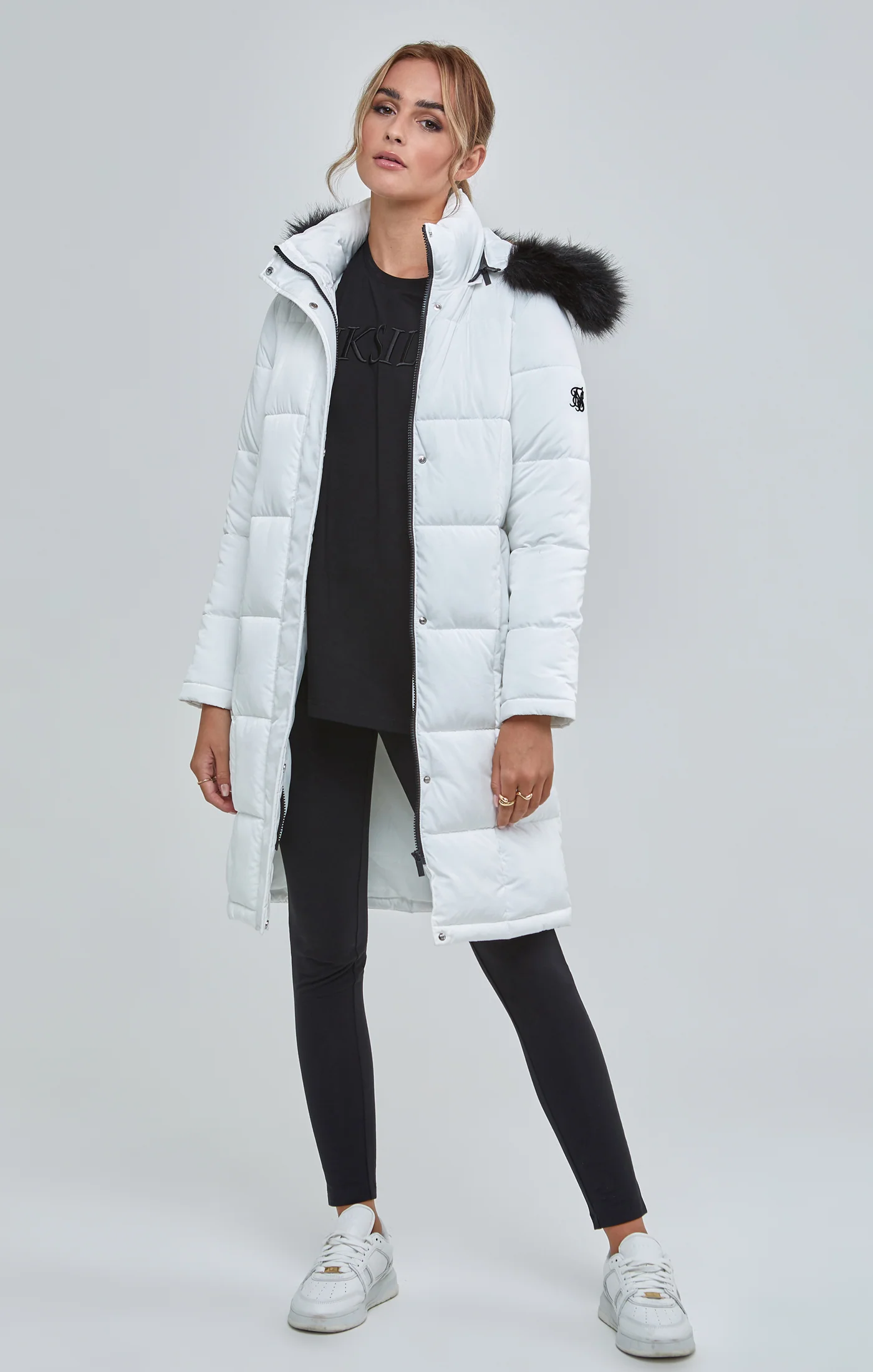 White Longline Padded Parka - Image 2