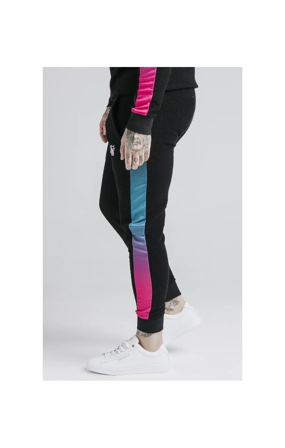 SikSilk Loop Back Fade Joggers - Black & Tri Neon - Image 3