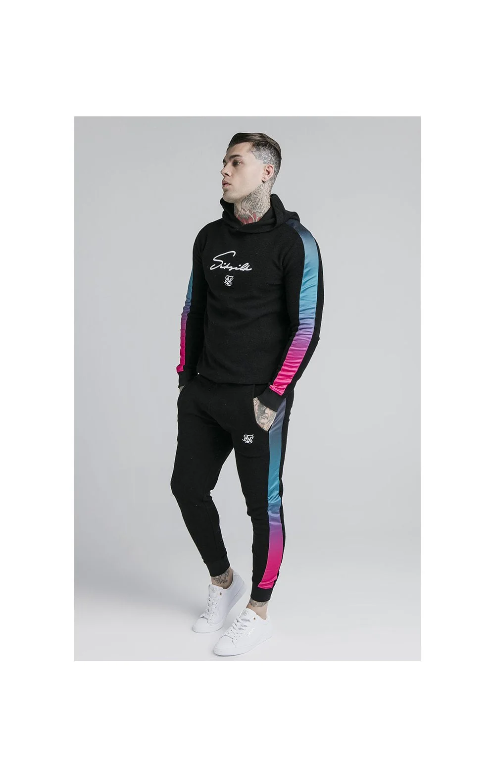 SikSilk Loop Back Fade Joggers - Black & Tri Neon - Image 4
