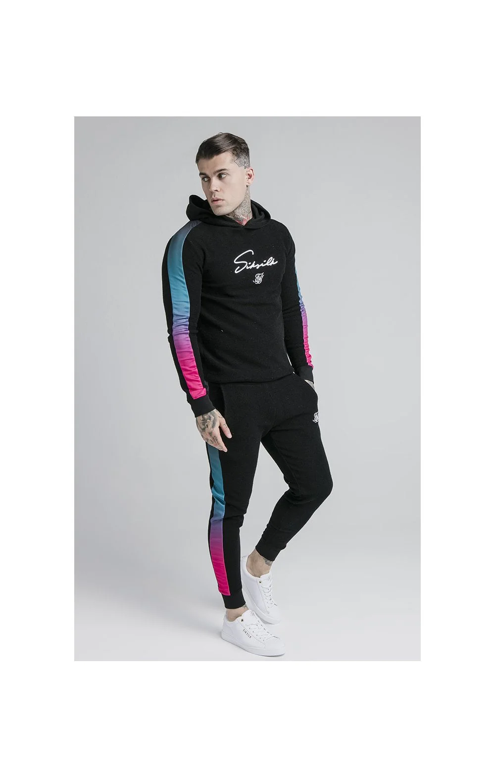 SikSilk Loop Back Fade Joggers - Black & Tri Neon - Image 6