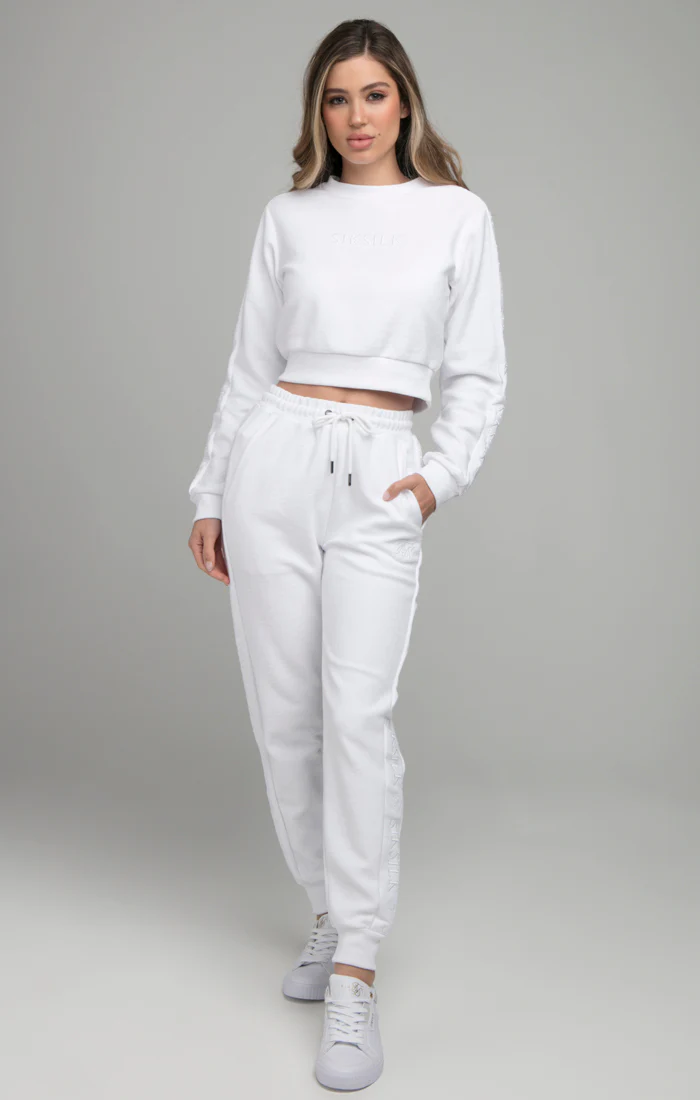 SikSilk Loopback Embroidered Crop Sweat - White - Image 4