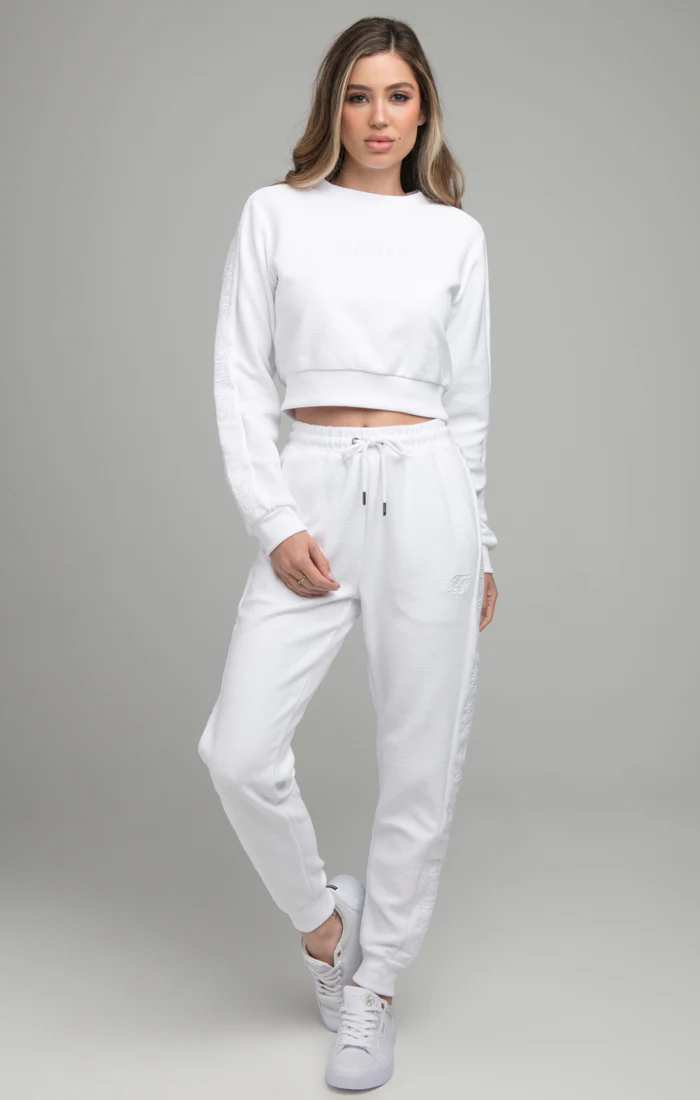 SikSilk Loopback Embroidered Crop Sweat - White - Image 5