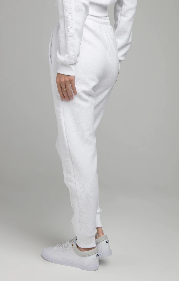 SikSilk Loopback Embroidered Joggers - White - Image 2