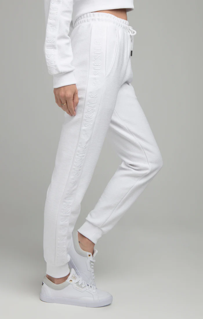 SikSilk Loopback Embroidered Joggers - White - Image 3