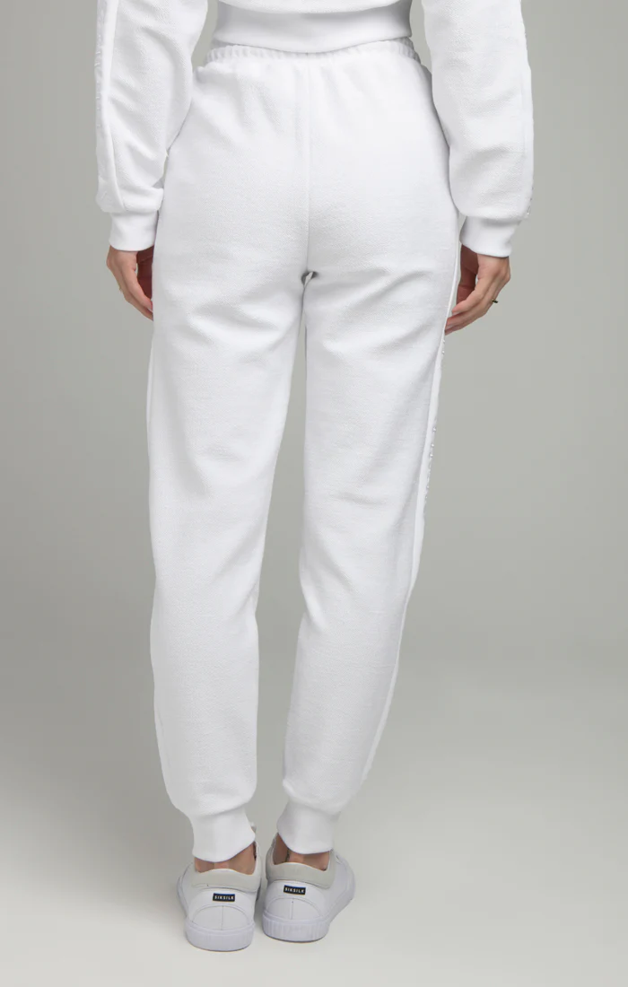 SikSilk Loopback Embroidered Joggers - White - Image 4