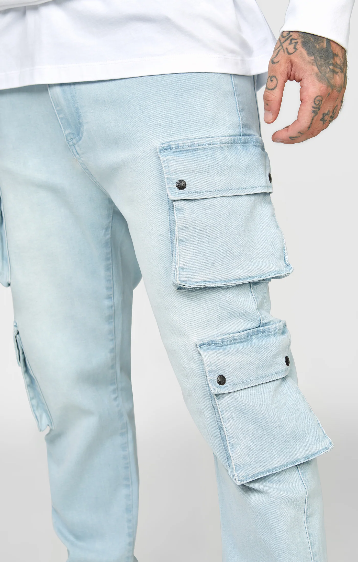 Blue Loose Fit Denim Cargo Pant - Image 6