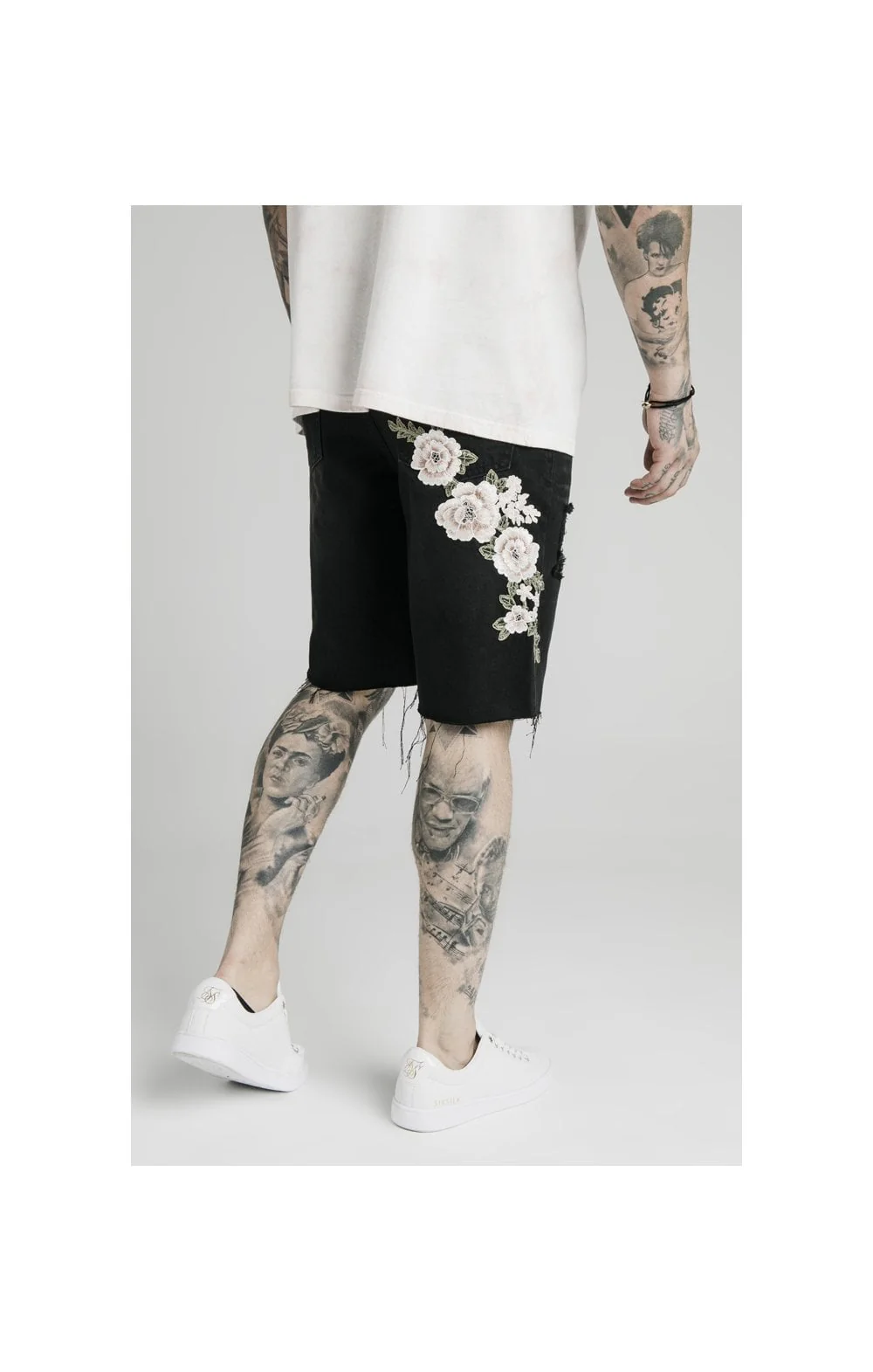 SikSilk Loose Fit Denim Shorts - Washed Black