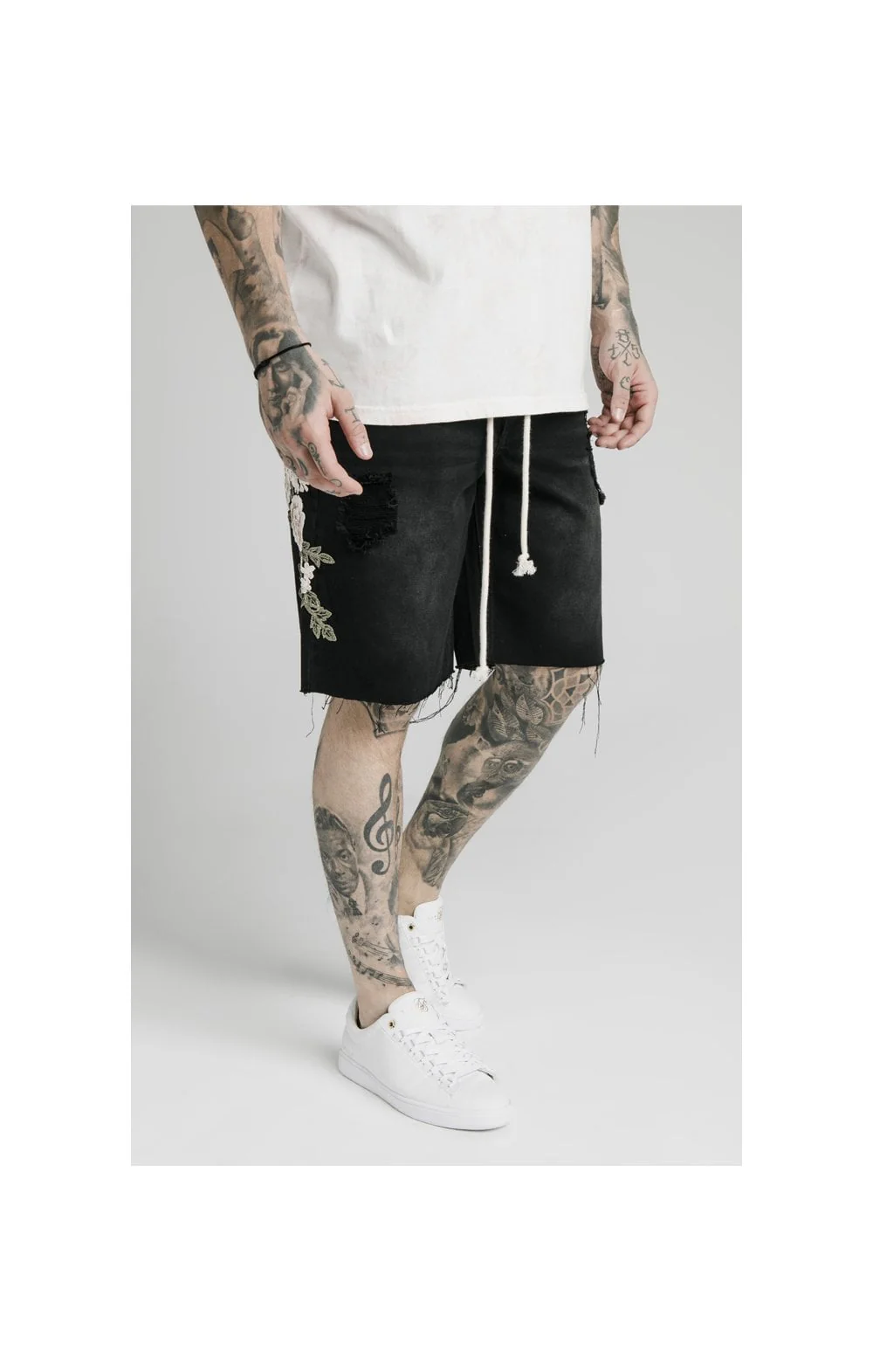 SikSilk Loose Fit Denim Shorts - Washed Black - Image 2