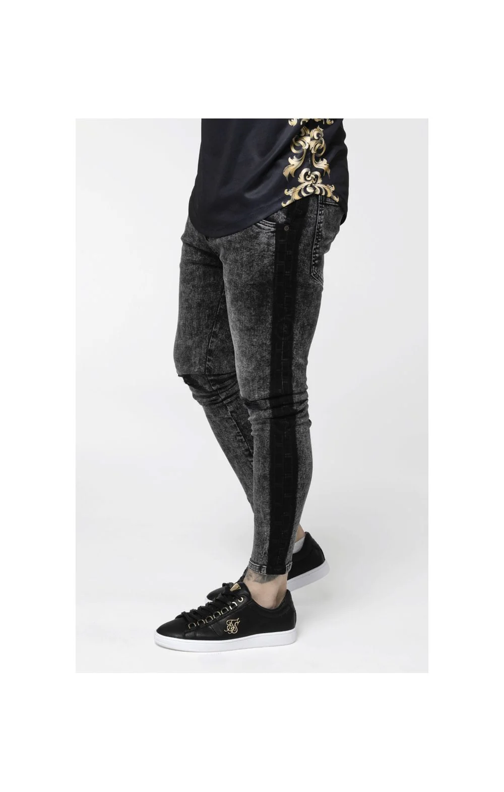 SikSilk Low Rise Cartel Denims - Black Acid Wash