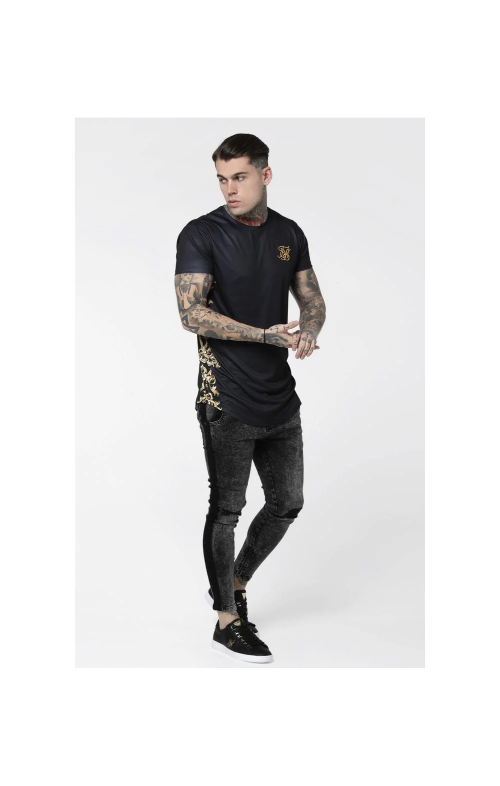 SikSilk Low Rise Cartel Denims - Black Acid Wash - Image 2