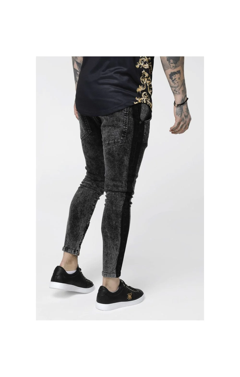 SikSilk Low Rise Cartel Denims - Black Acid Wash - Image 4