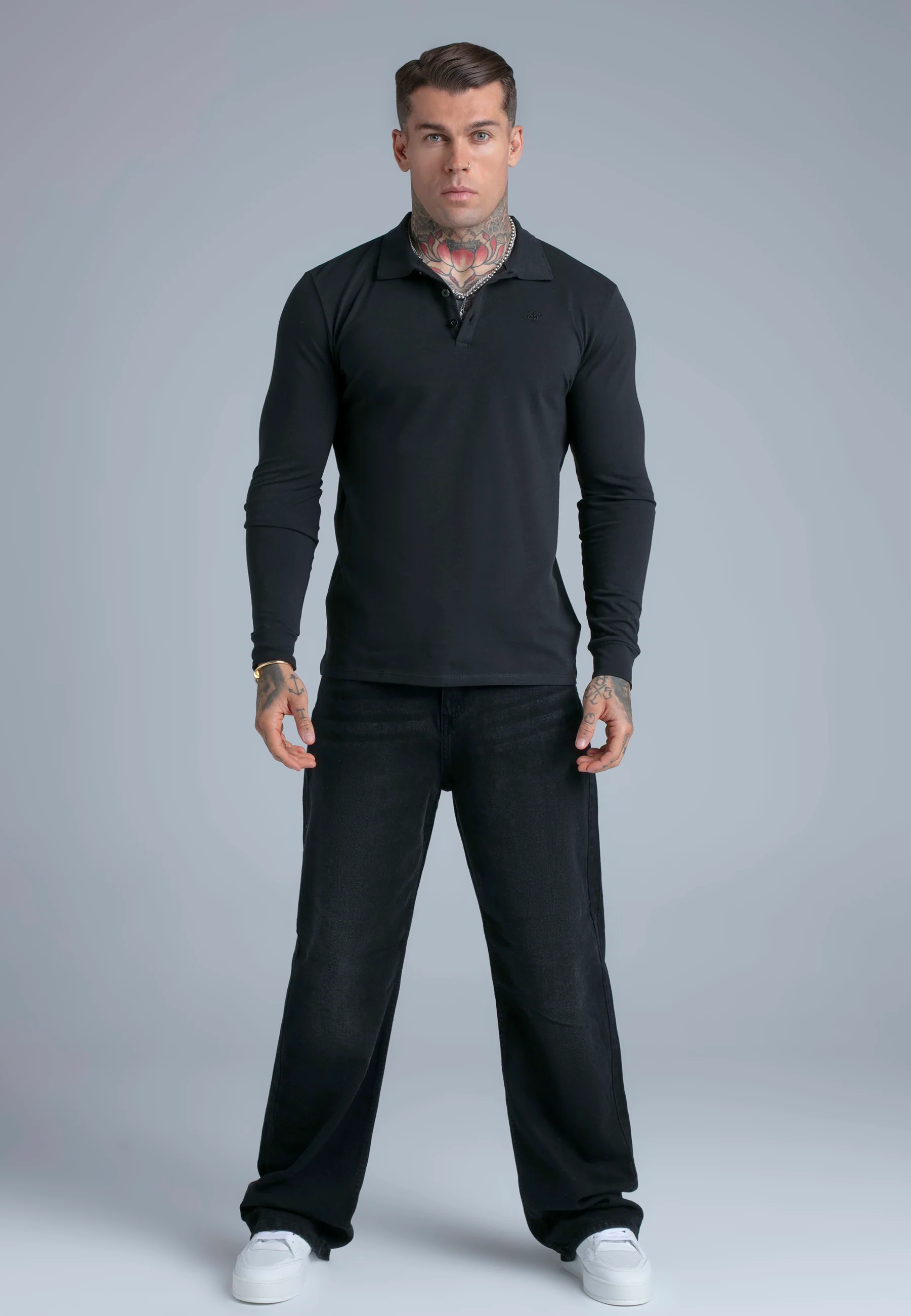 Black LS Button Polo - Image 3