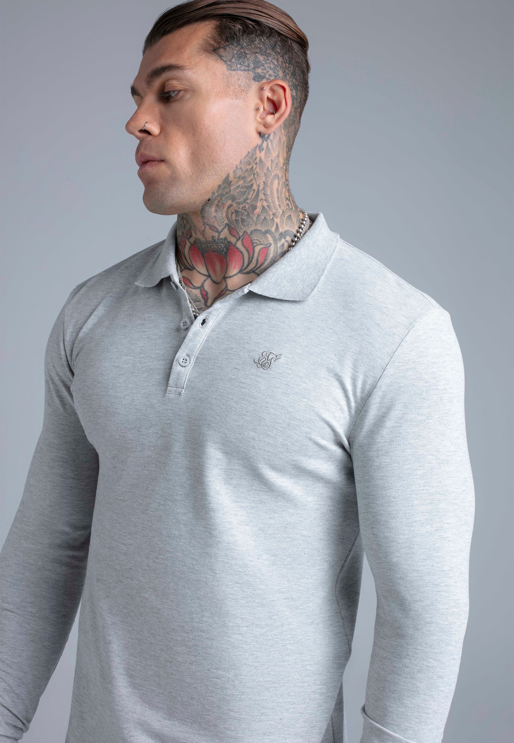 Grey Marl LS Button Polo - Image 2