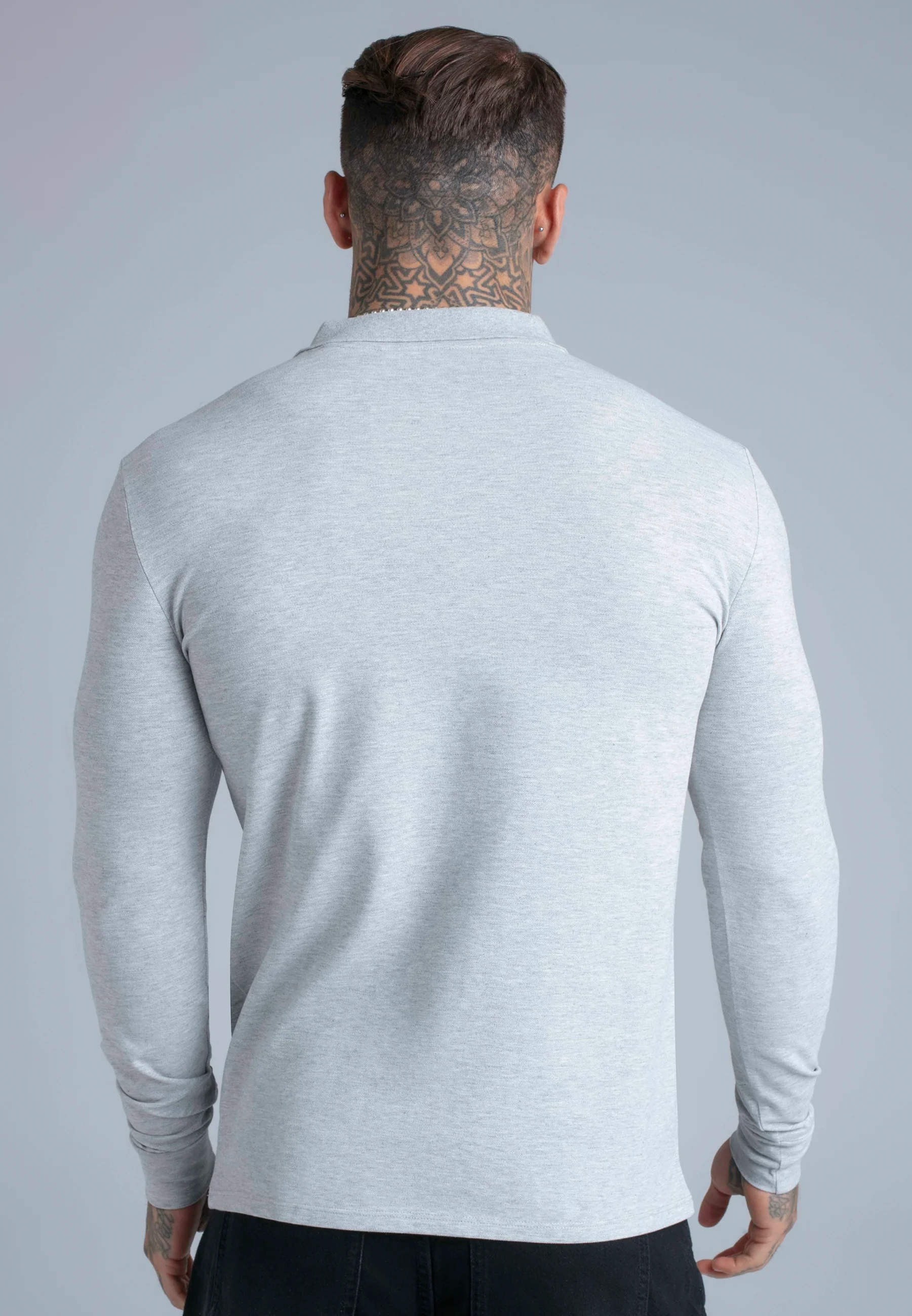 Grey Marl LS Button Polo - Image 4