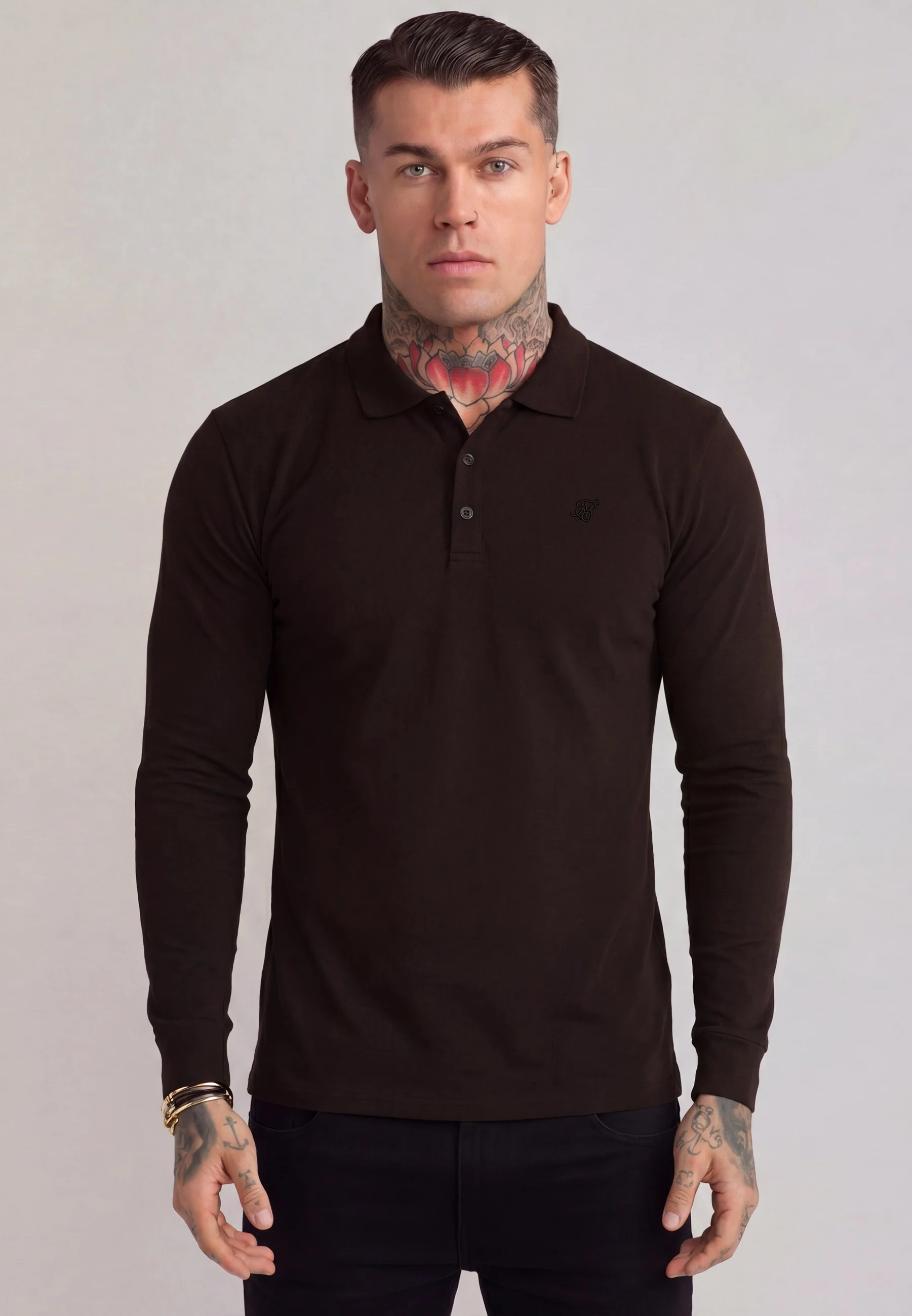 Brown LS Button Polo