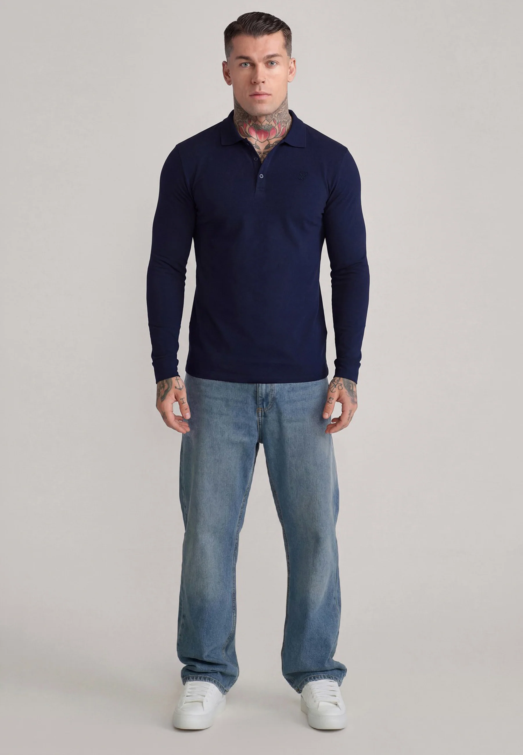 Navy LS Button Polo - Image 3