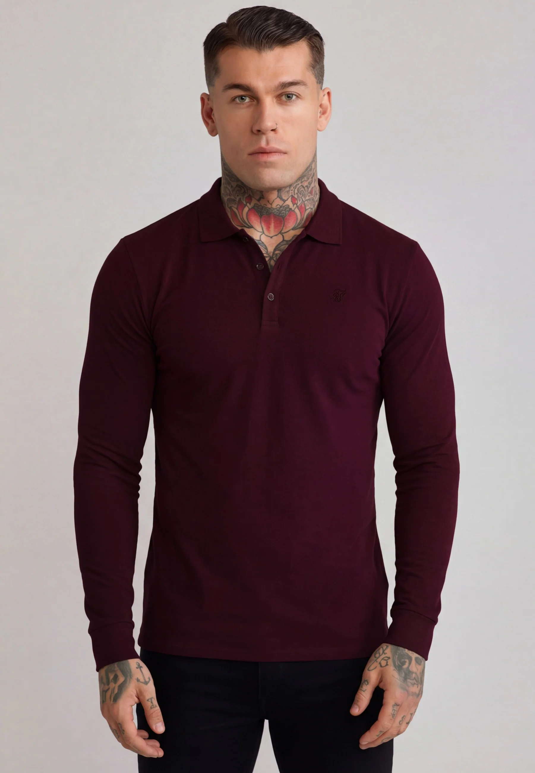 Burgundy LS Button Polo