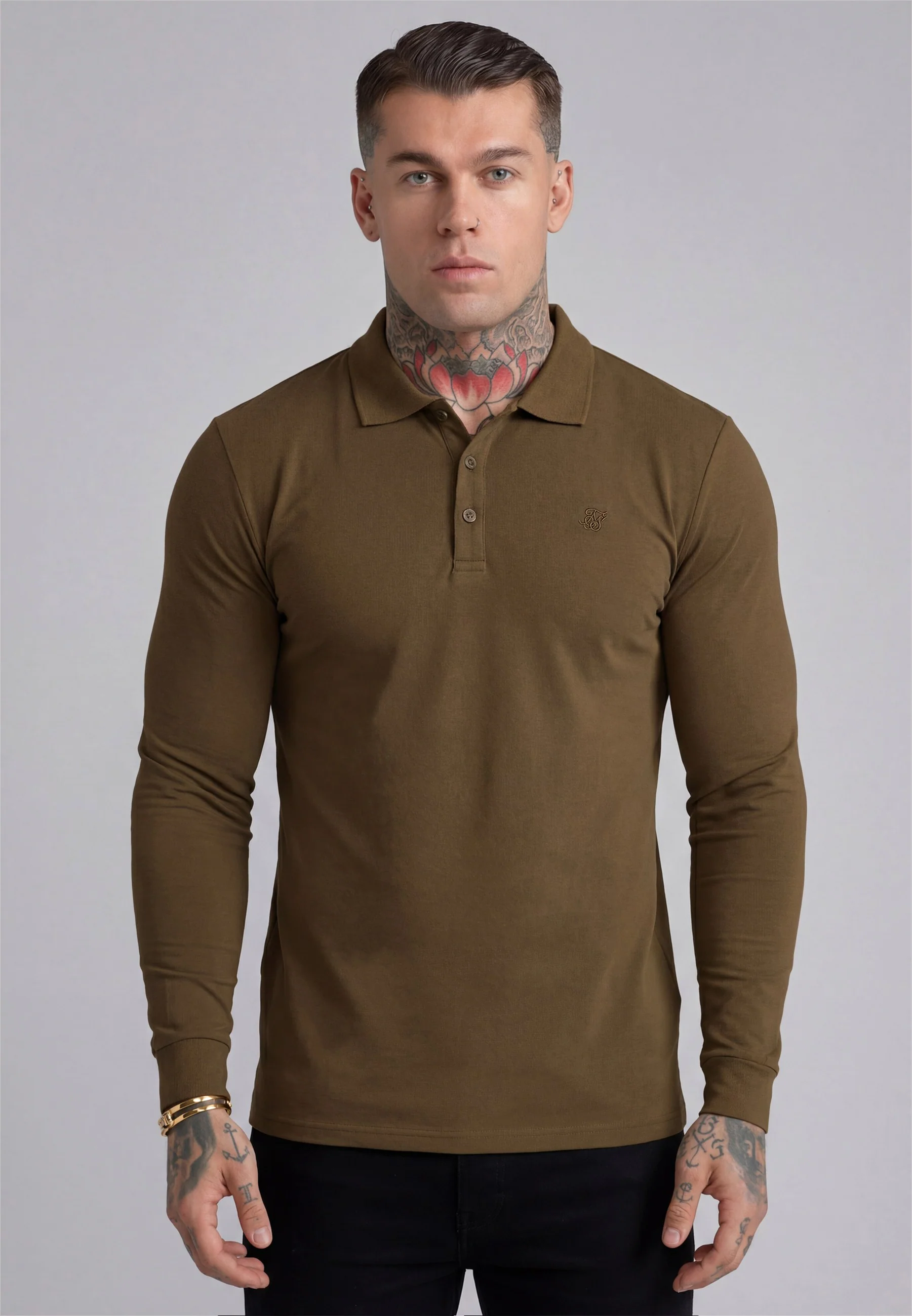 Khaki Green LS Button Polo
