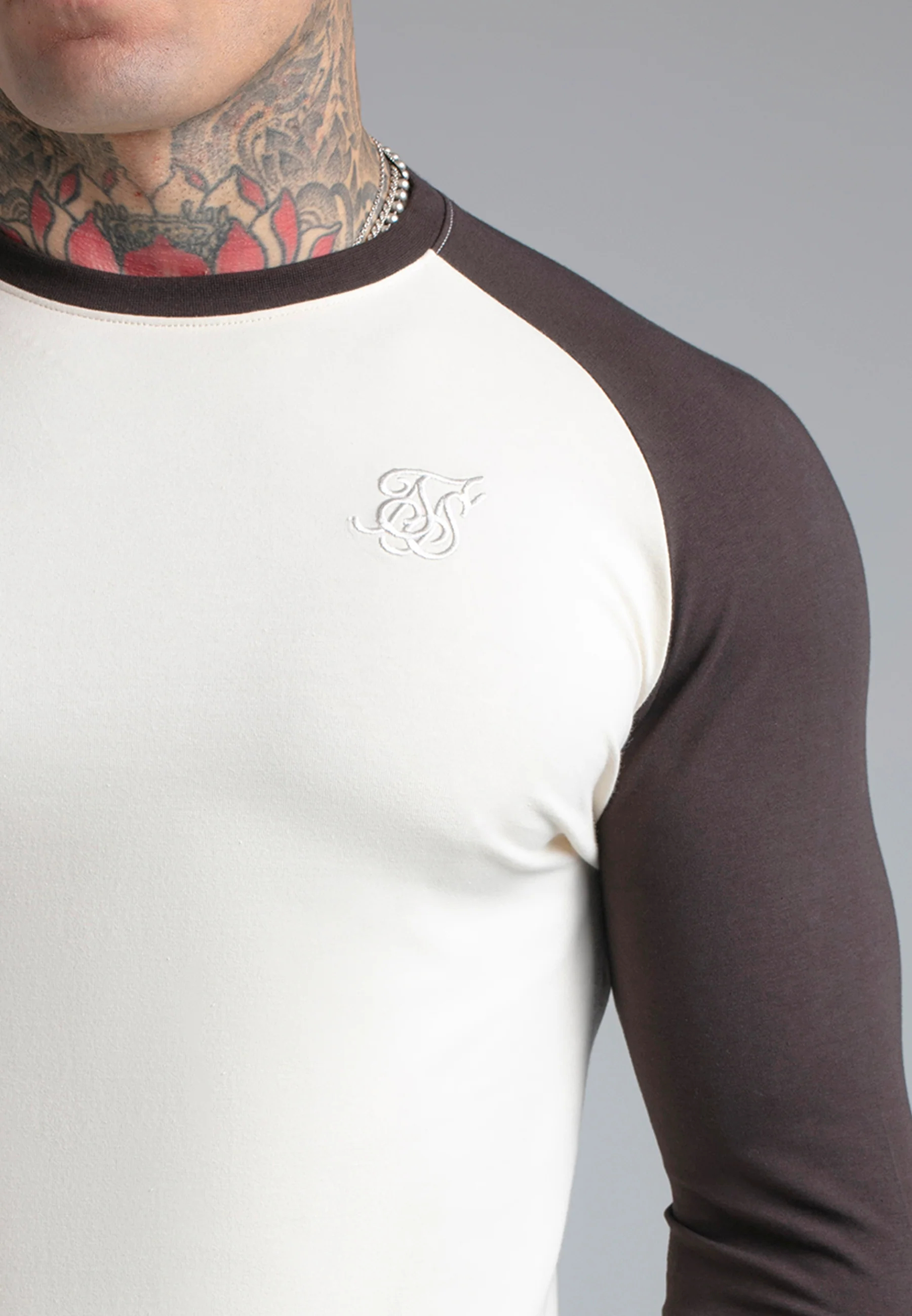 Ecru and Brown LS Muscle Fit T-Shirt - Image 2