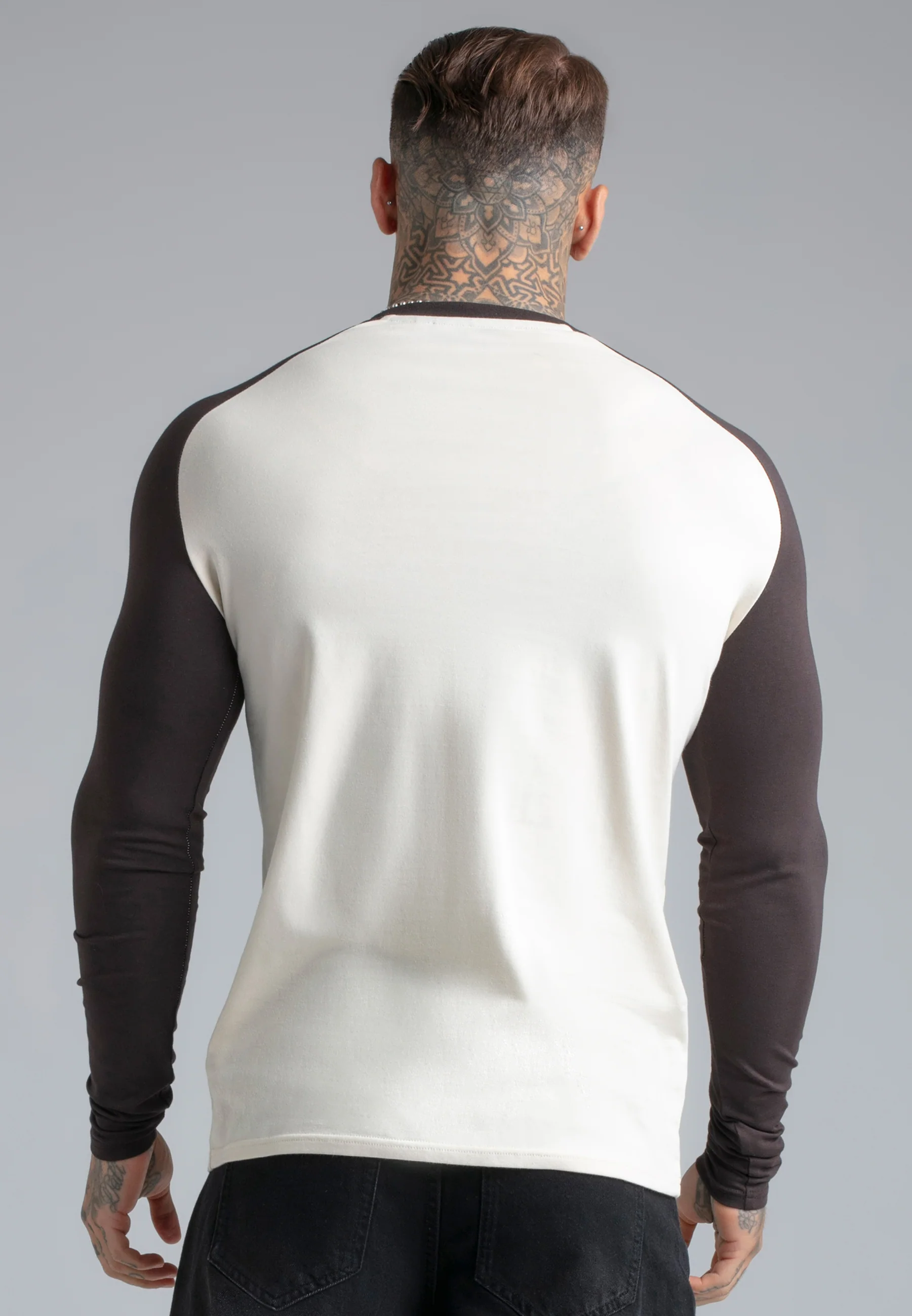 Ecru and Brown LS Muscle Fit T-Shirt - Image 5