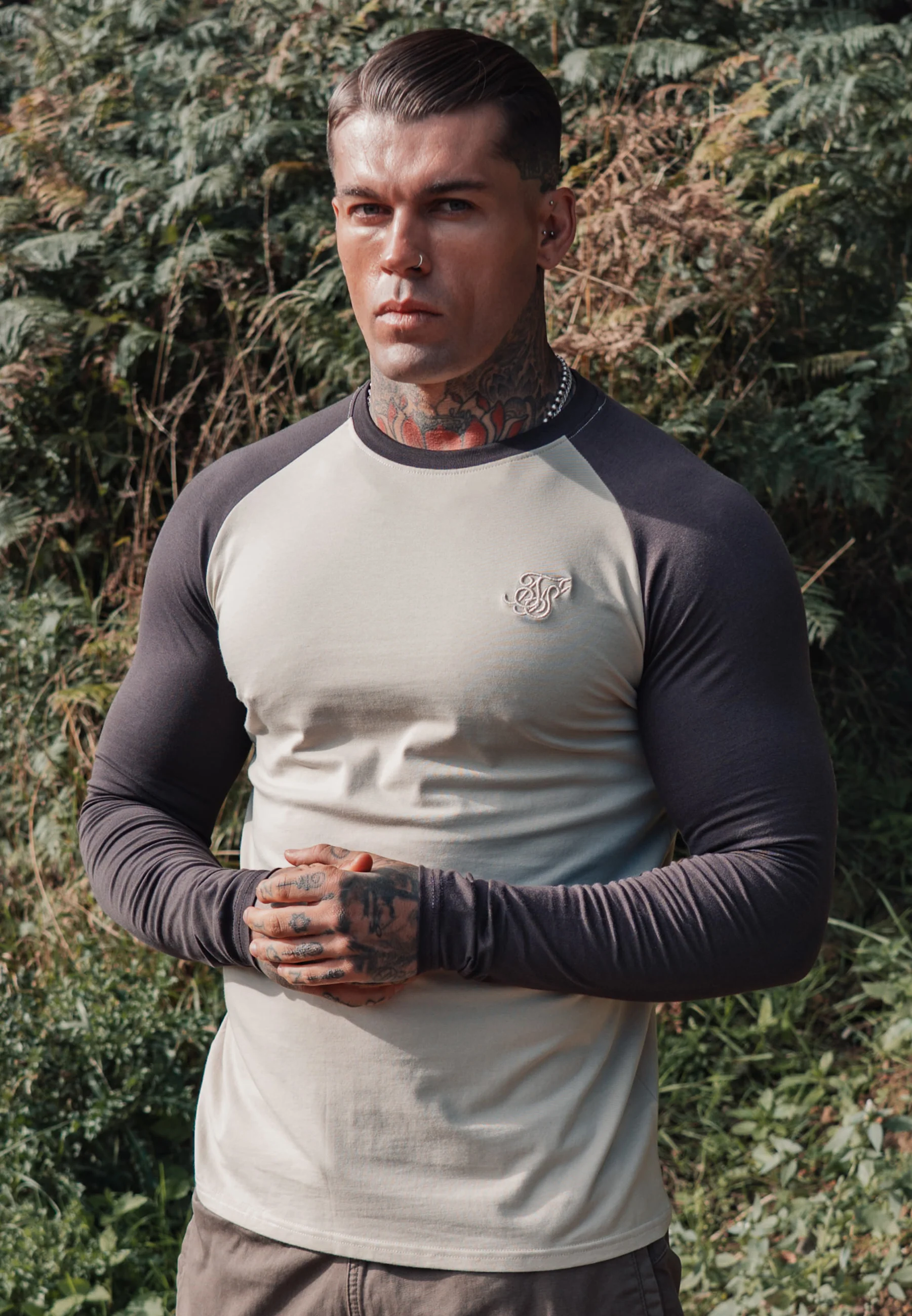 Ecru and Brown LS Muscle Fit T-Shirt - Image 6