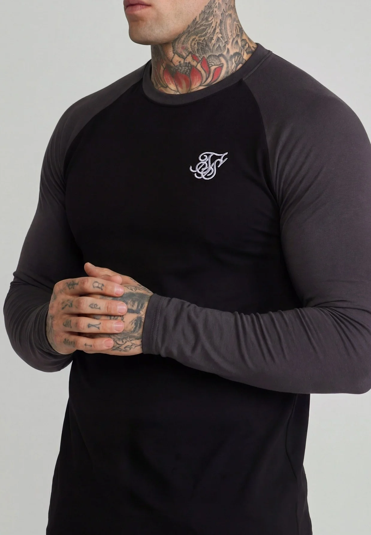 Black and Grey LS Muscle Fit T-Shirt - Image 2