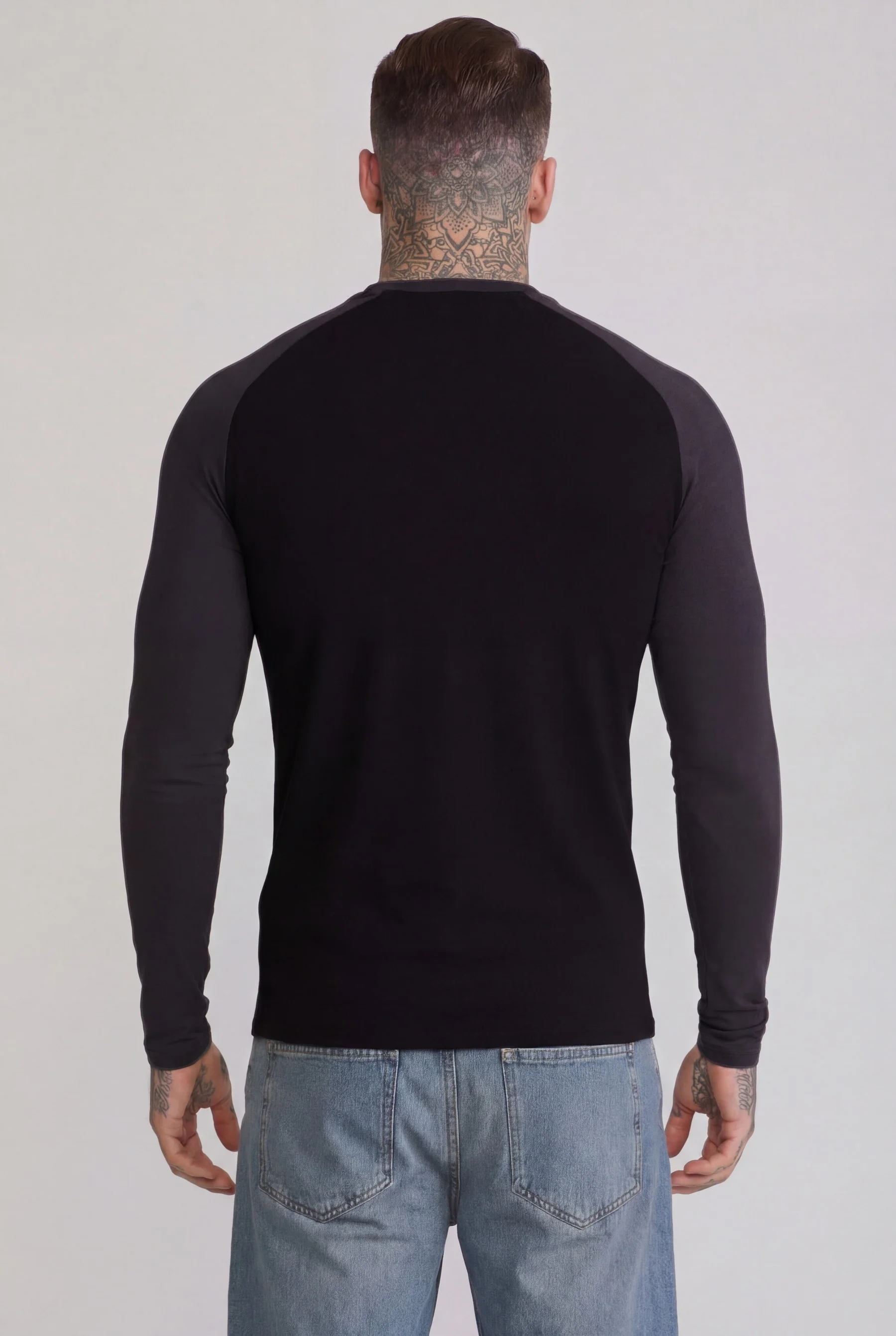 Black and Grey LS Muscle Fit T-Shirt - Image 5
