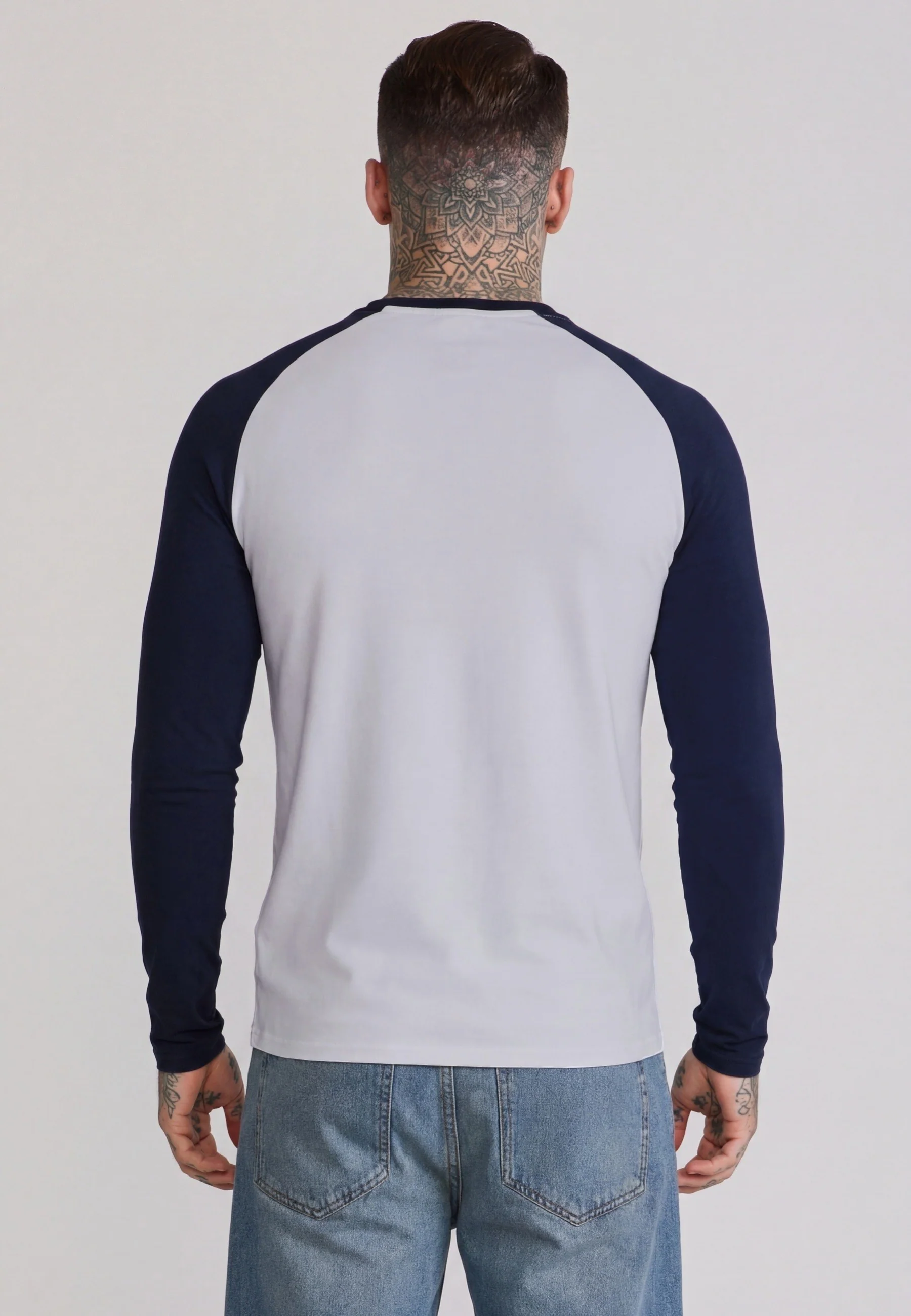 White and Navy LS Muscle Fit T-Shirt - Image 5