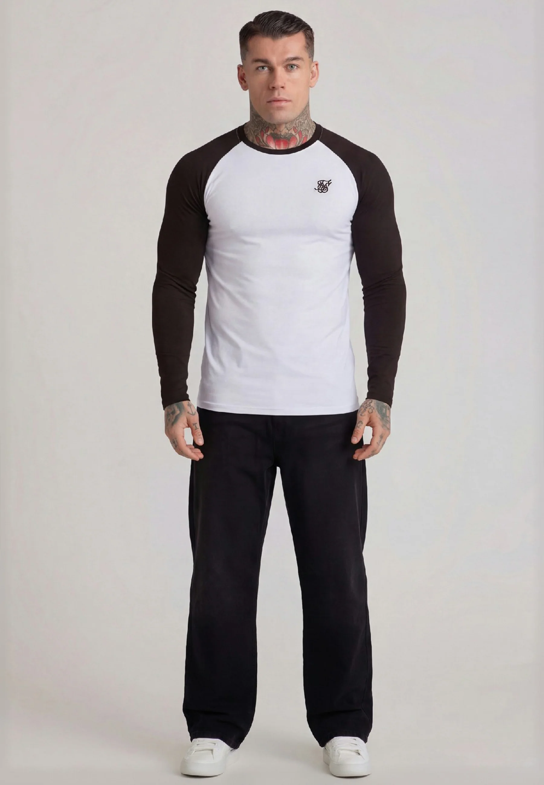 White and Brown LS Muscle Fit T-Shirt - Image 3