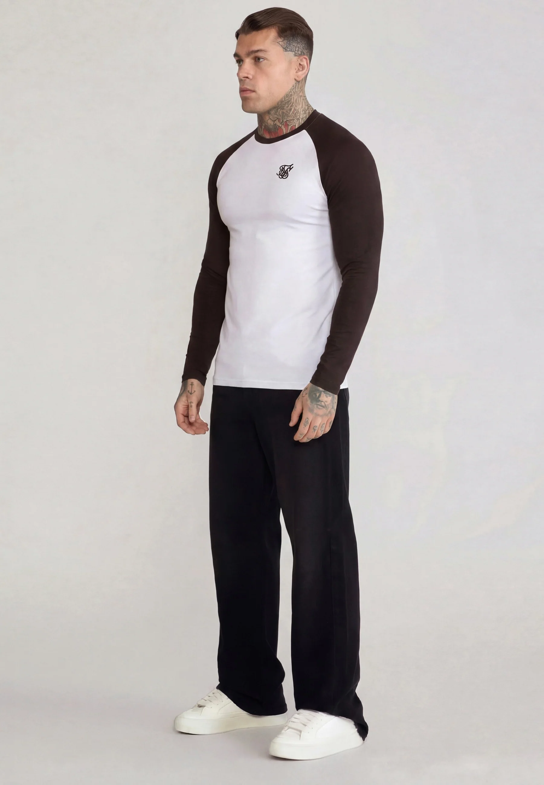 White and Brown LS Muscle Fit T-Shirt - Image 4
