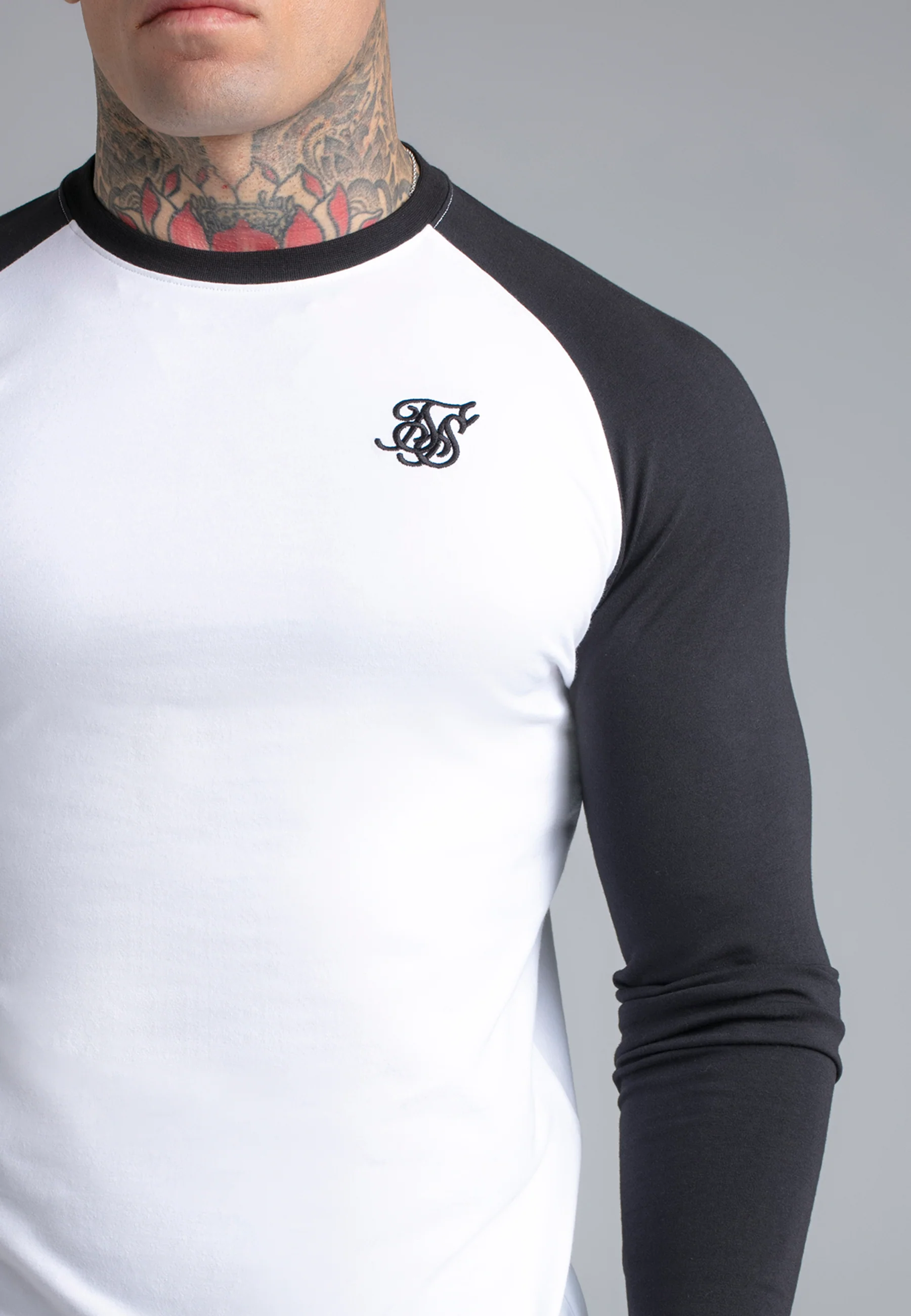 White and Black LS Muscle Fit T-Shirt - Image 2