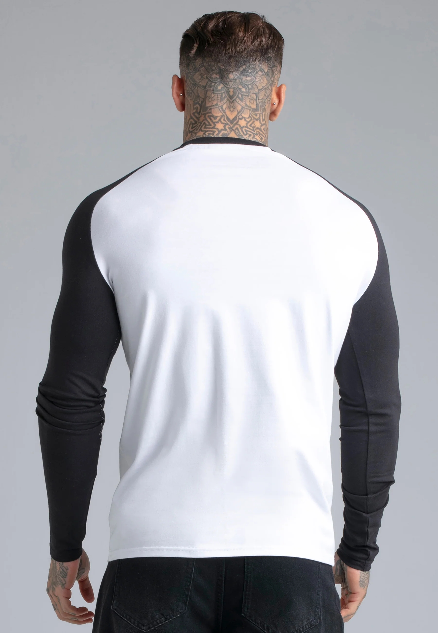 White and Black LS Muscle Fit T-Shirt - Image 5