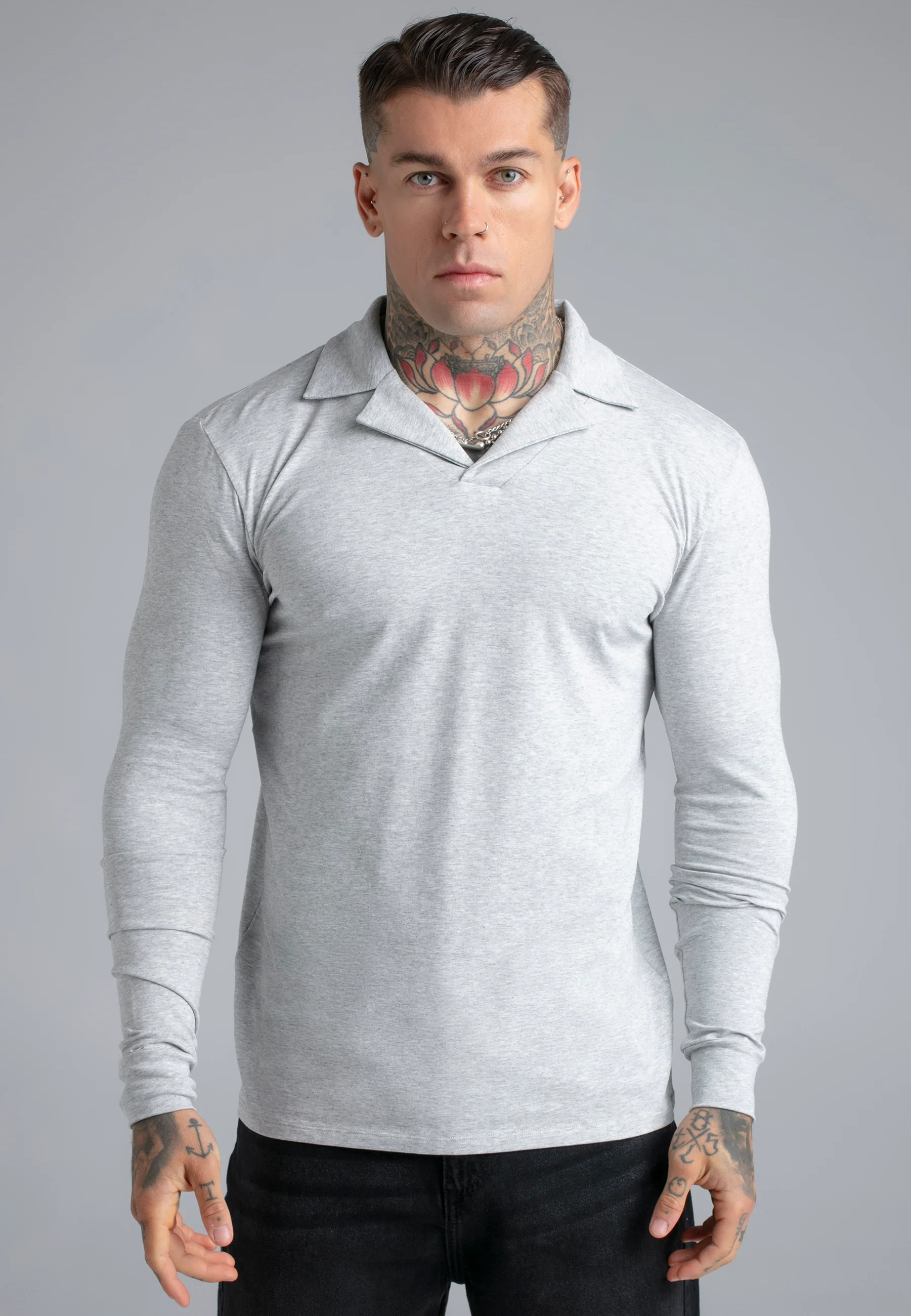 Grey Marl LS Revere Polo