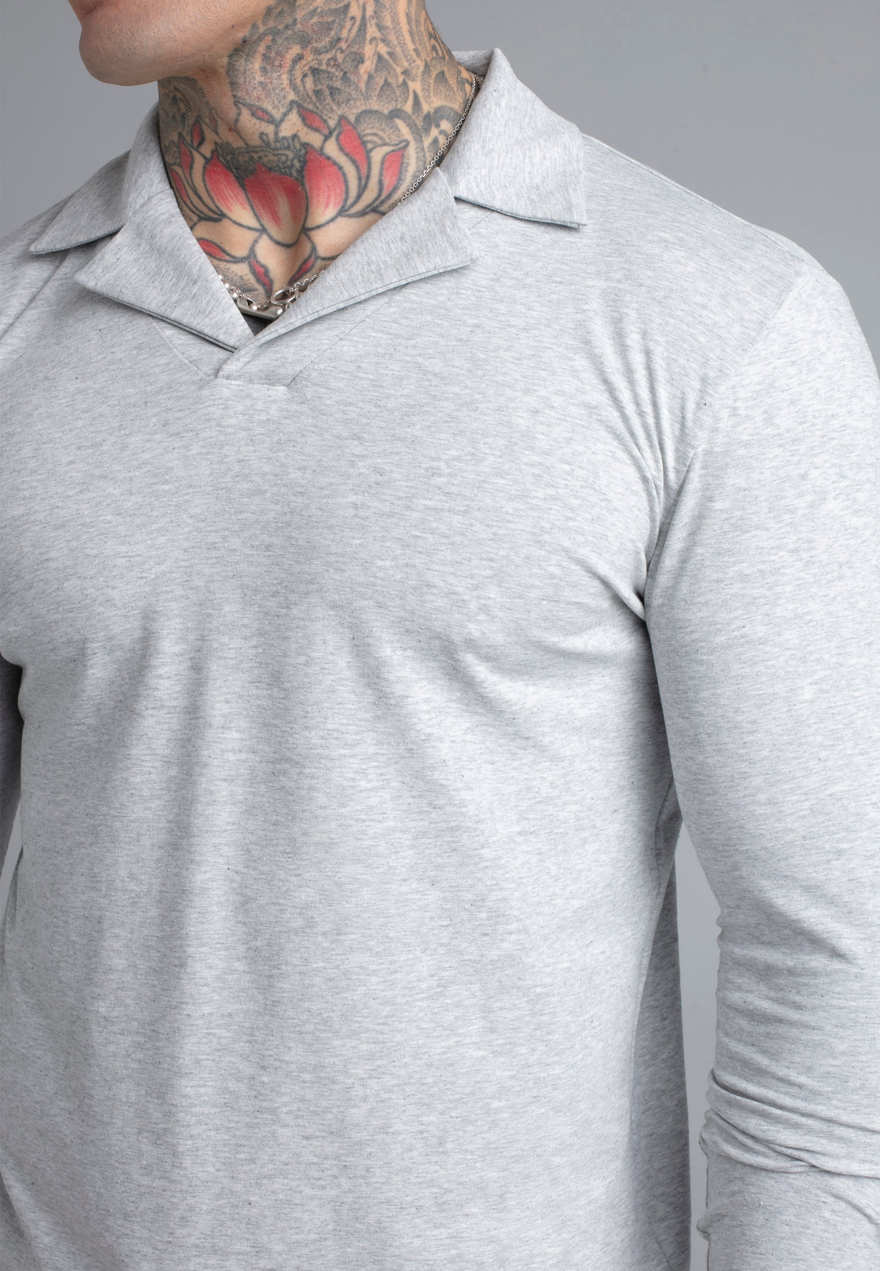 Grey Marl LS Revere Polo - Image 2