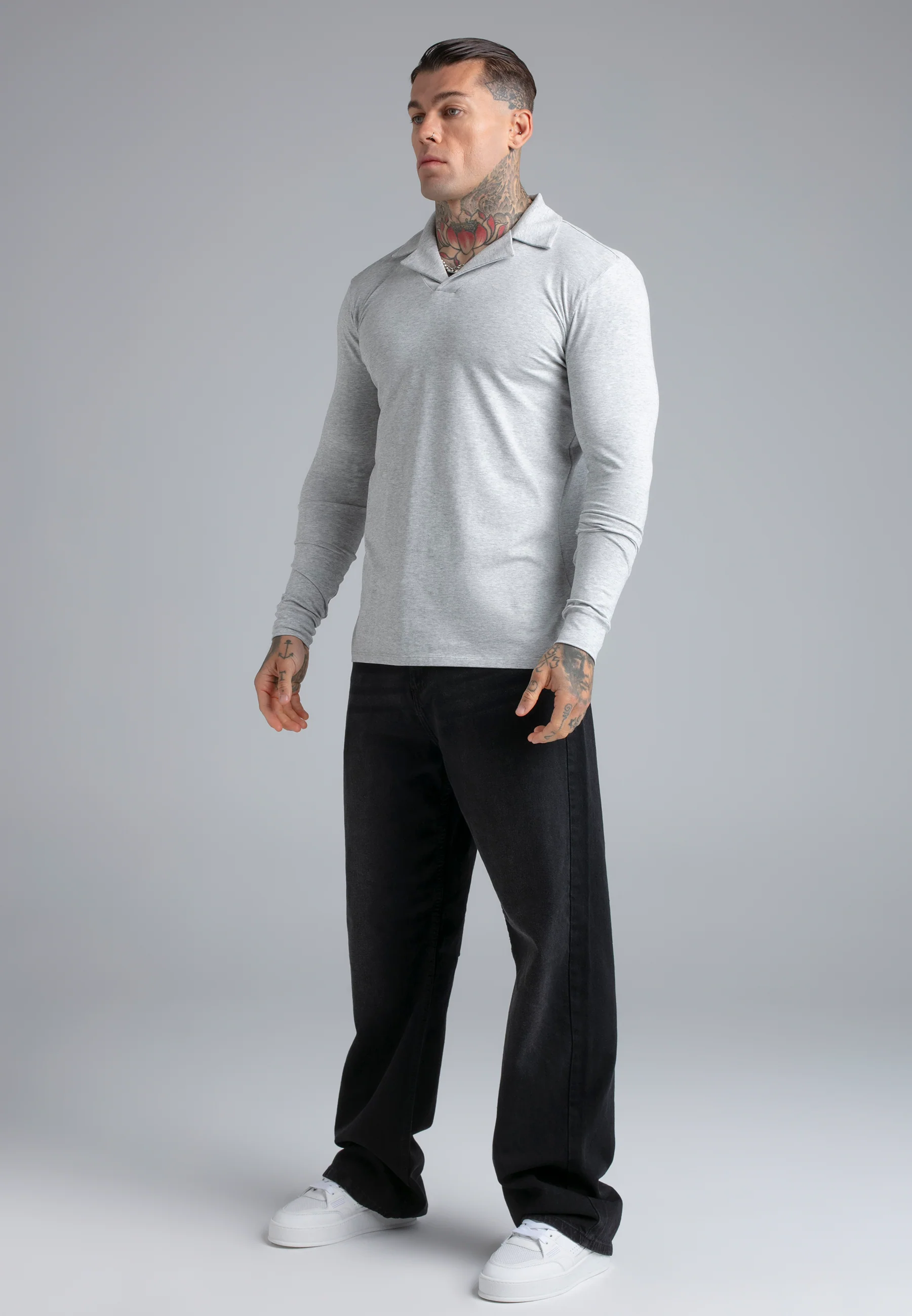Grey Marl LS Revere Polo - Image 4