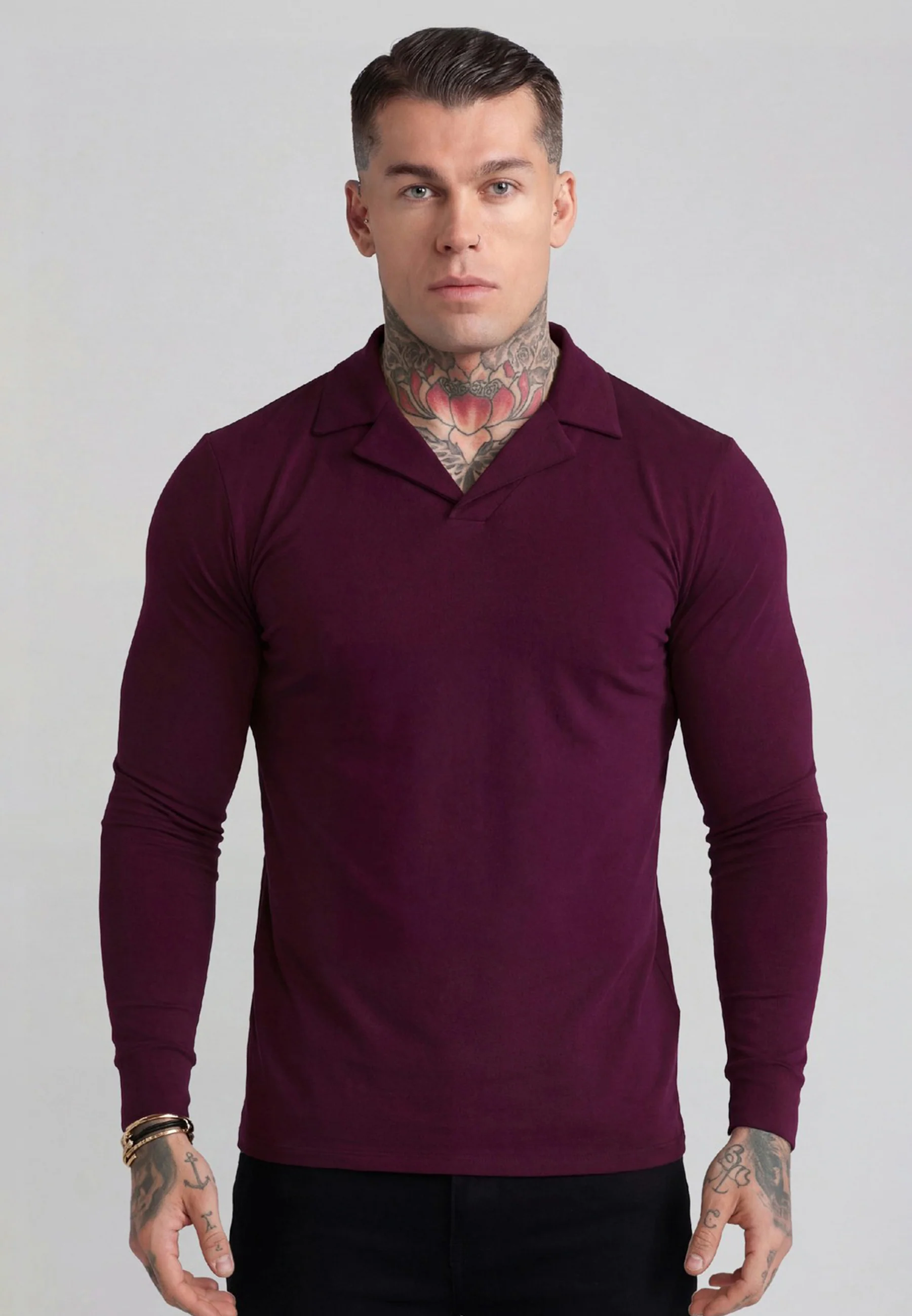 Burgundy LS Revere Polo