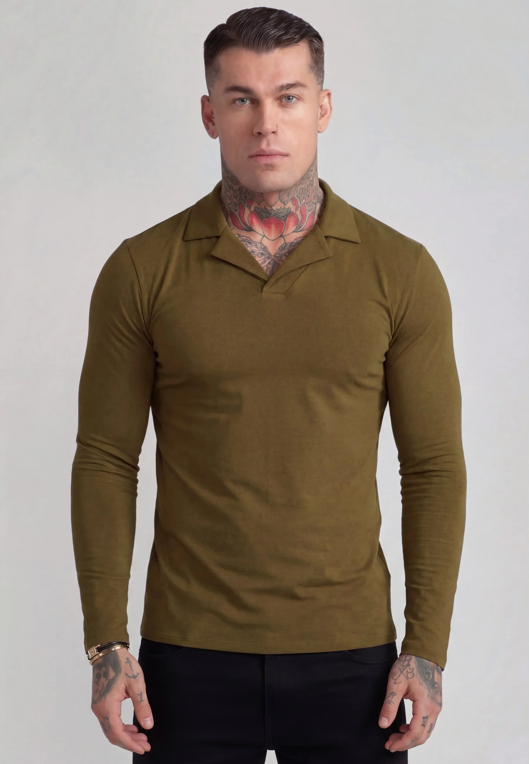 Khaki Green LS Revere Polo