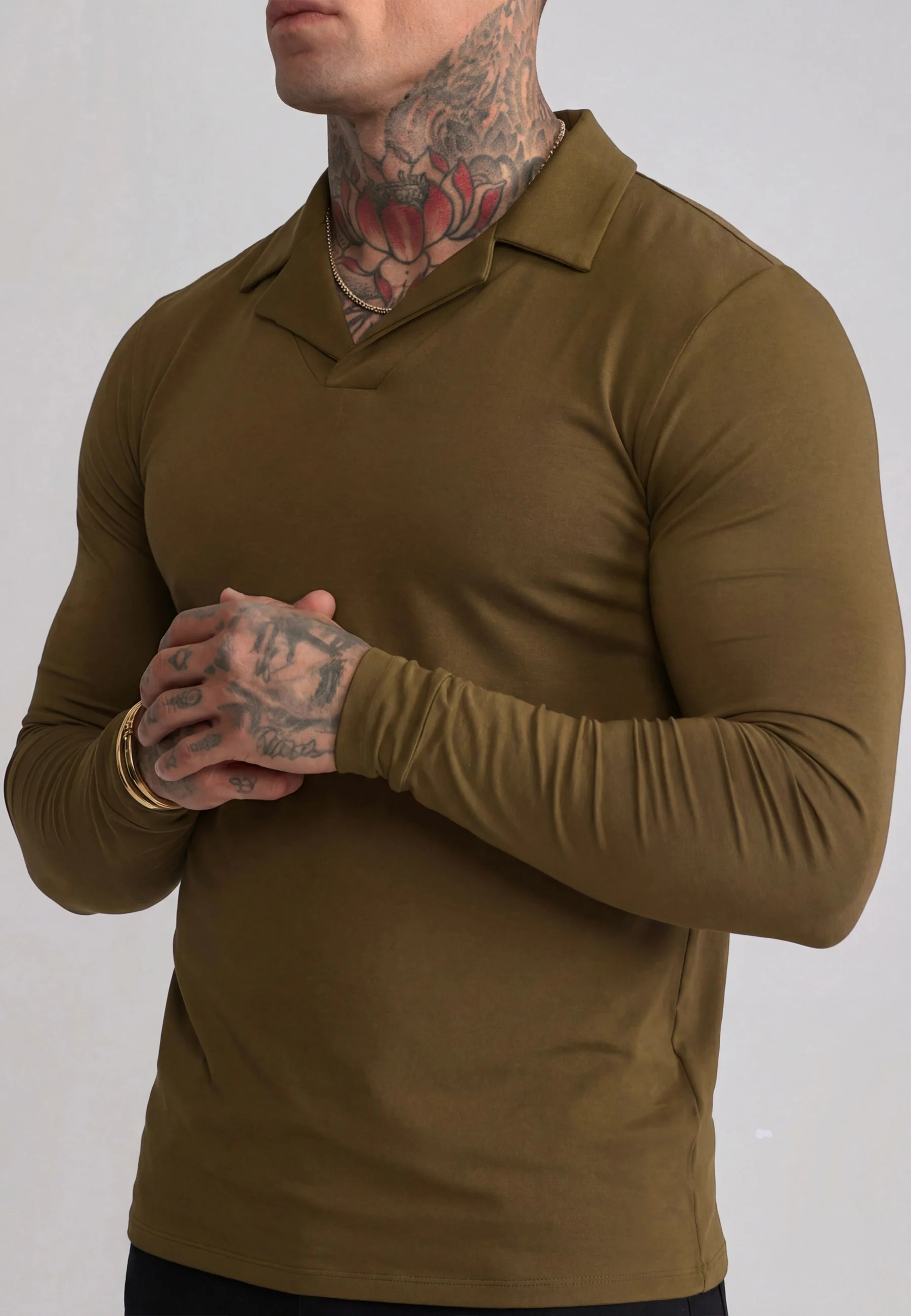 Khaki Green LS Revere Polo - Image 2