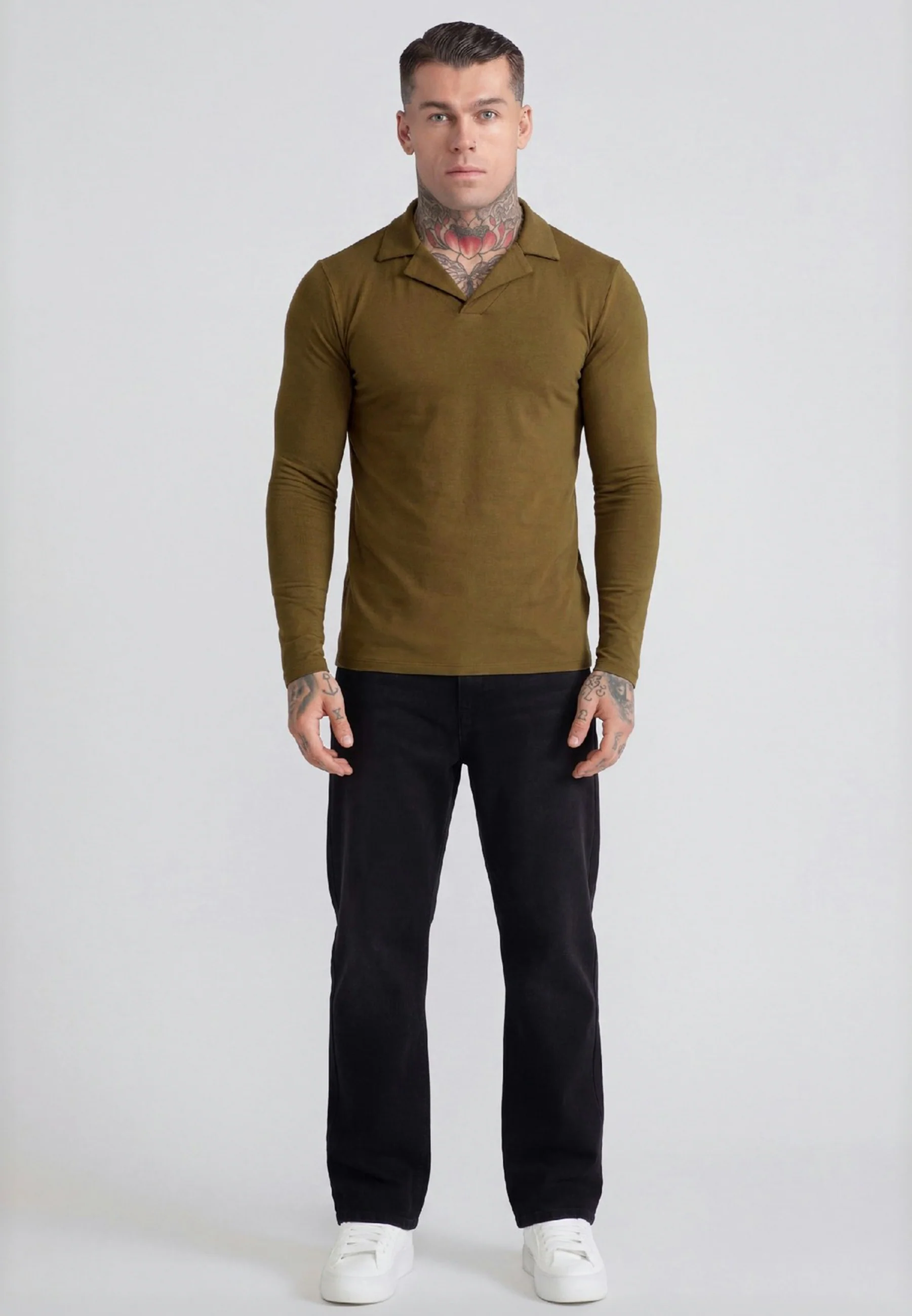 Khaki Green LS Revere Polo - Image 3