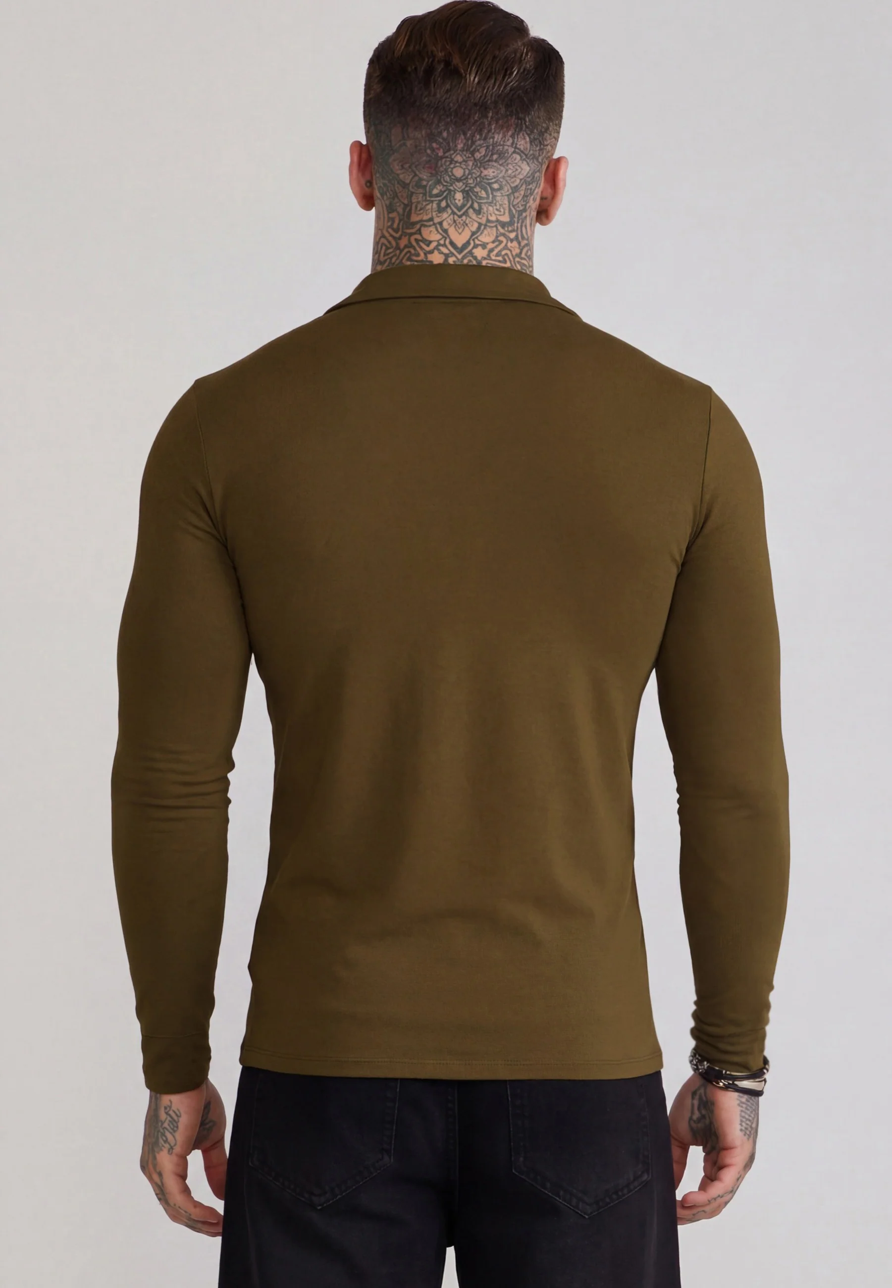 Khaki Green LS Revere Polo - Image 5