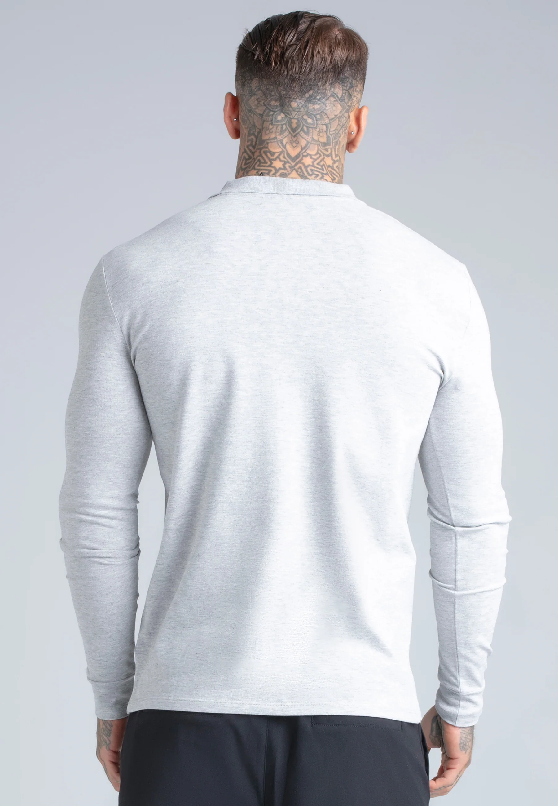 Grey Marl LS Zip Polo T-Shirt - Image 5