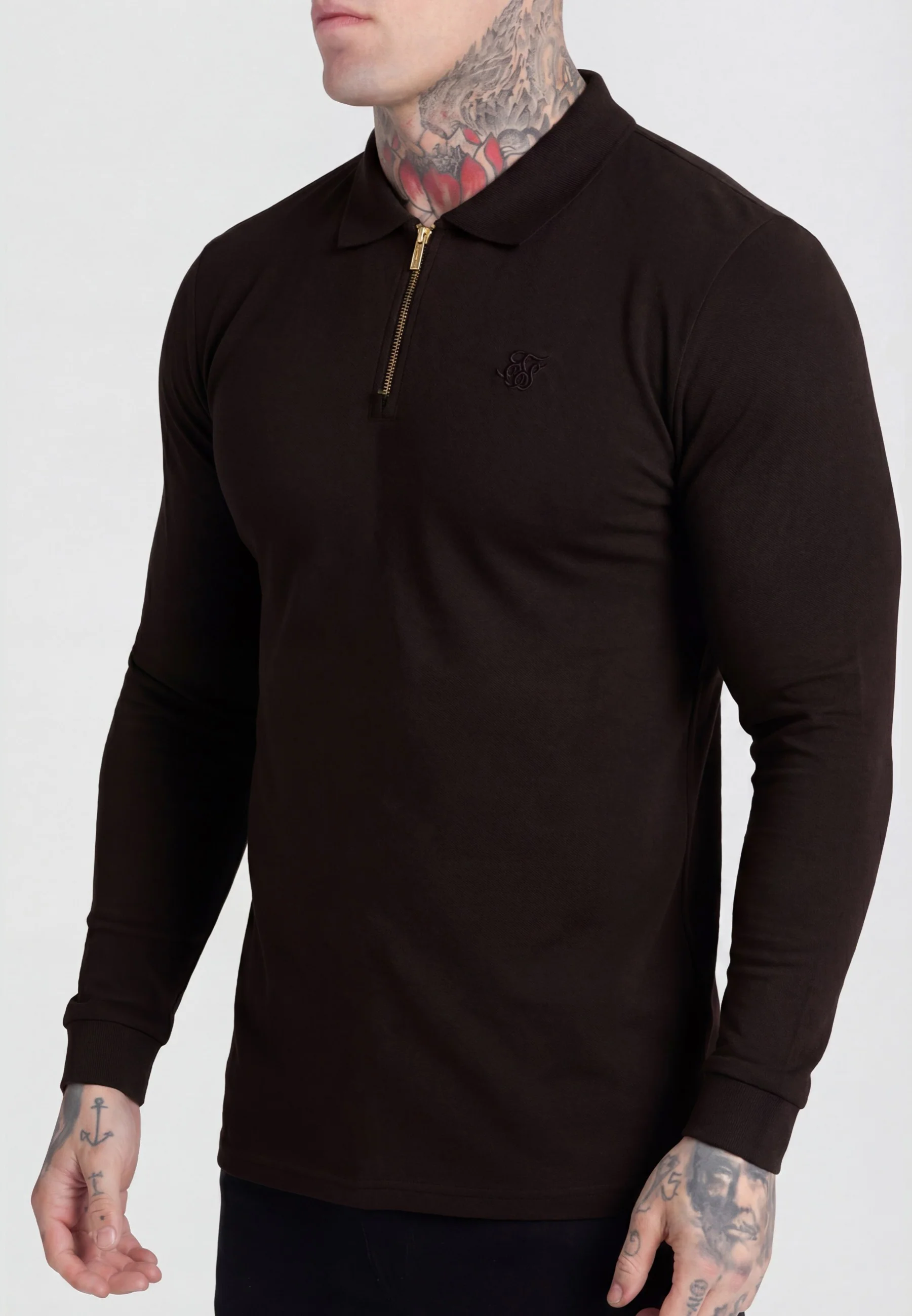 Brown LS Zip Polo T-Shirt - Image 2