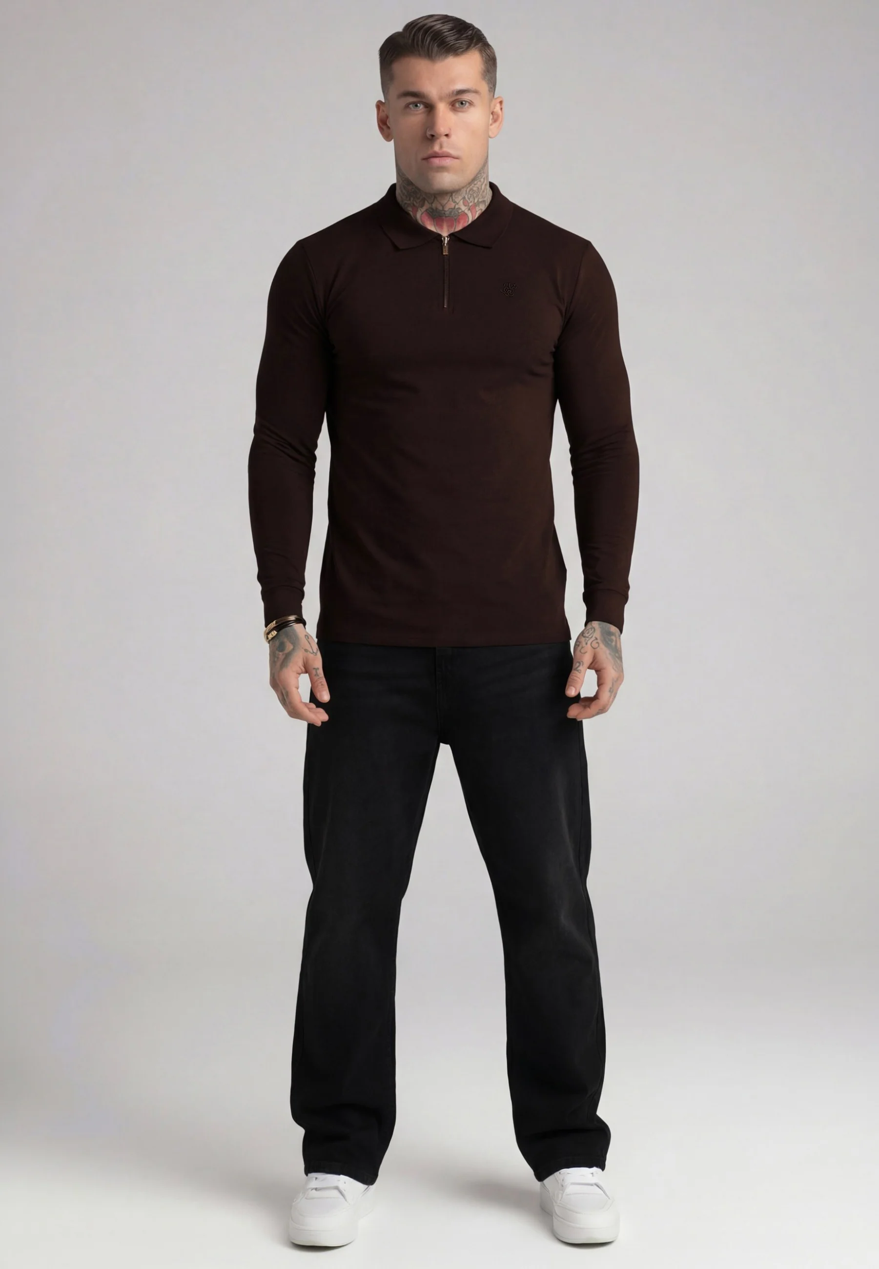 Brown LS Zip Polo T-Shirt - Image 3