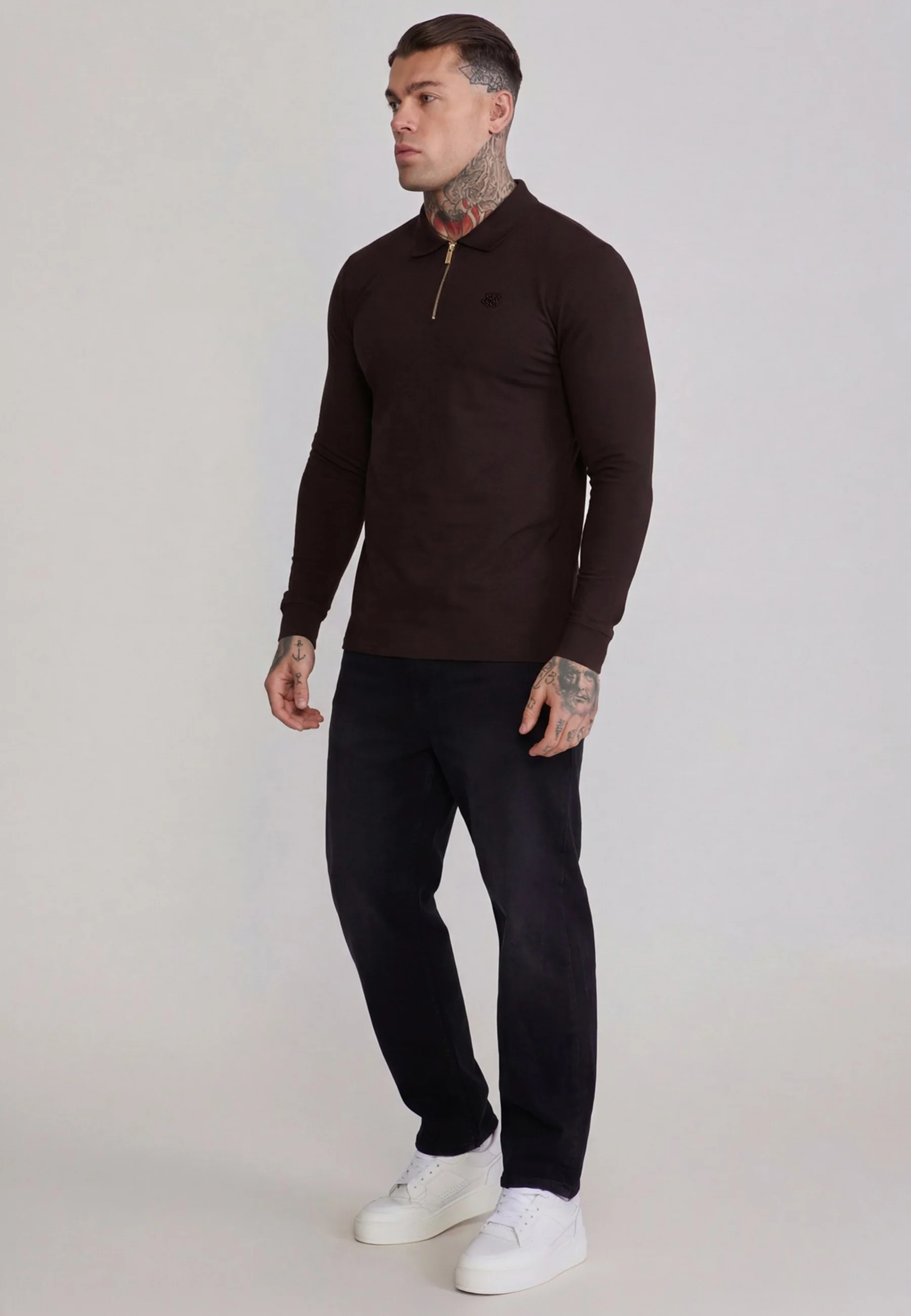 Brown LS Zip Polo T-Shirt - Image 4