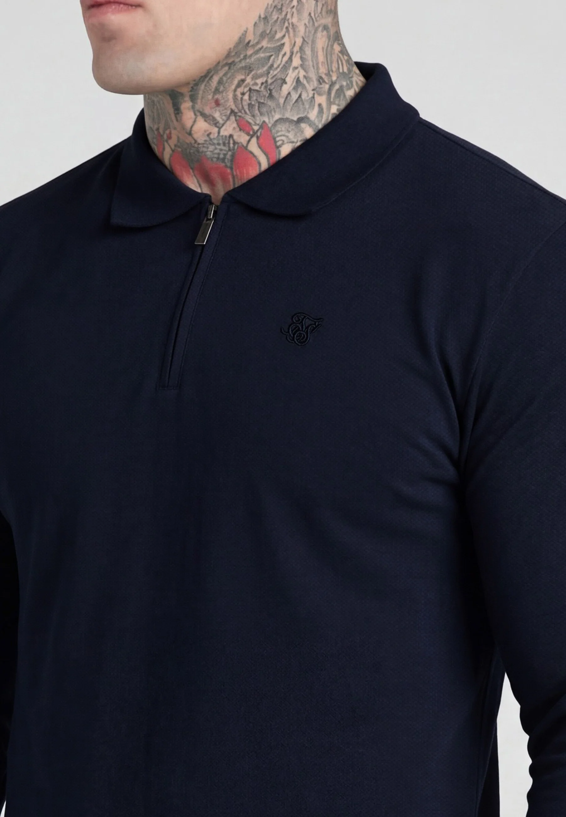 Navy LS Zip Polo T-Shirt - Image 2
