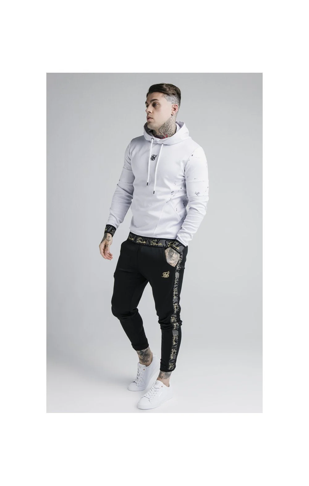 SikSilk Luxe Overhead Hoodie - Grey & White - Image 6