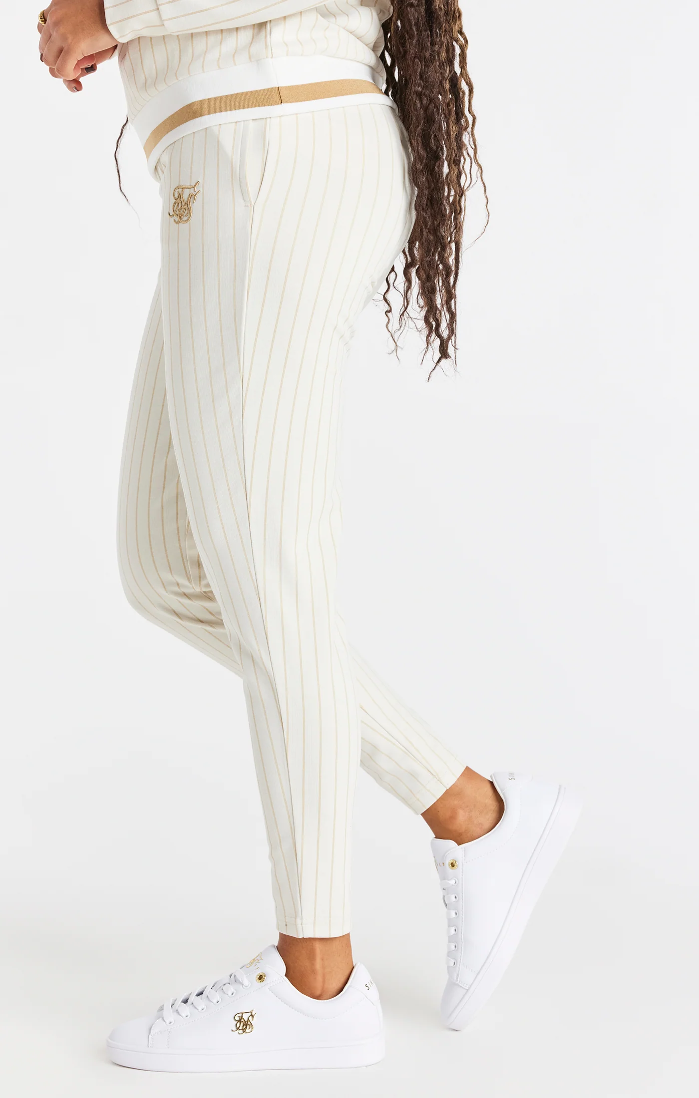 SikSilk Luxe Stripe Pants - Ecru & Gold - Image 2